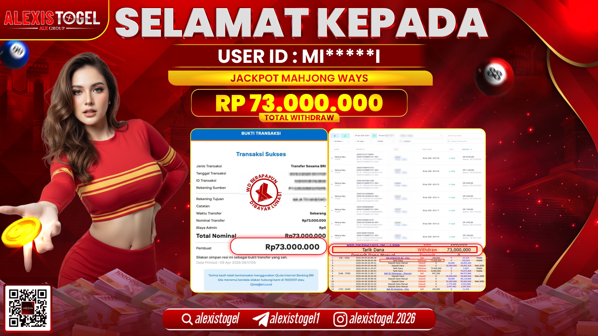 ALEXISTOGEL di Jackpot di SLOT GAME MAHJONG WAYS RP.73.000.000,- LUNAS 