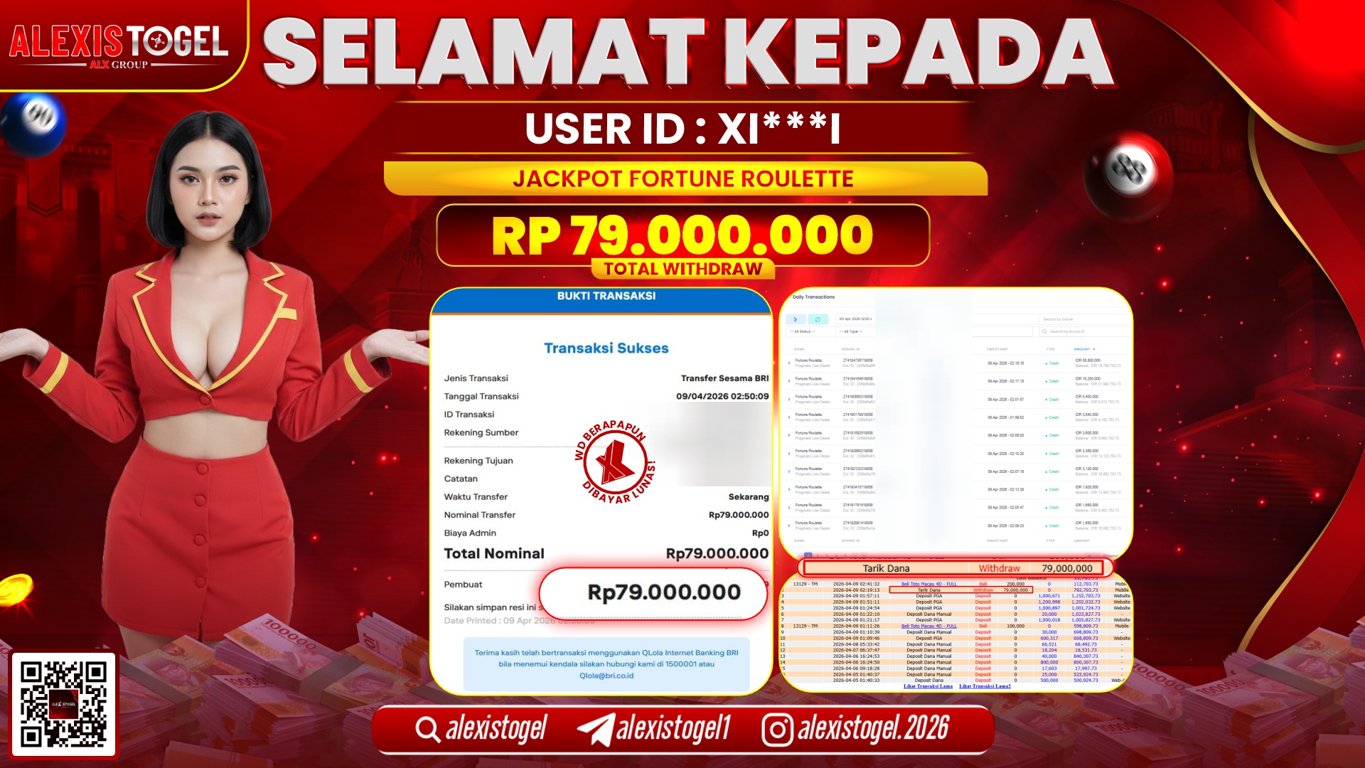 ALEXISTOGEL di Jackpot di CASINO FORTUNE ROULETTE RP.79.000.000,- LUNAS 