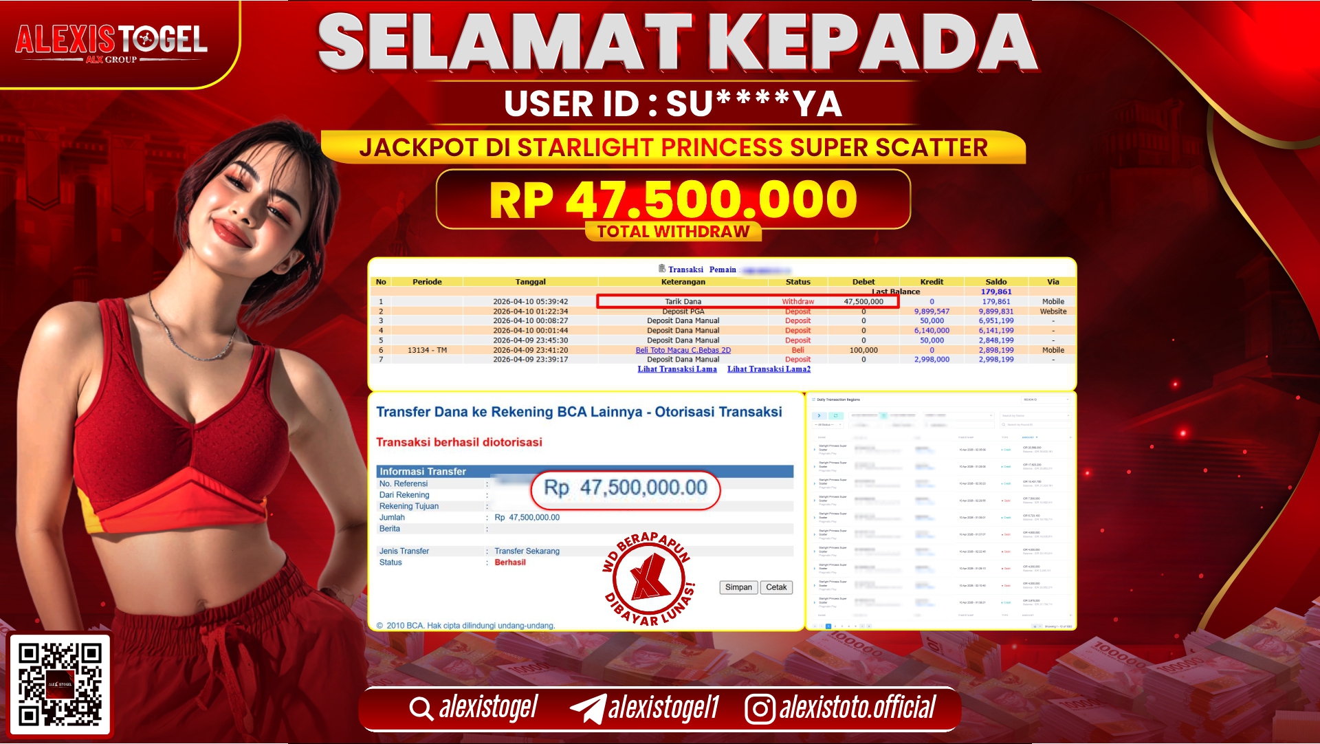 ALEXISTOGEL di Jackpot di SLOT GAME STARLIGHT PRINCESS SUPER SCATTER RP.47.500.000,- LUNAS 