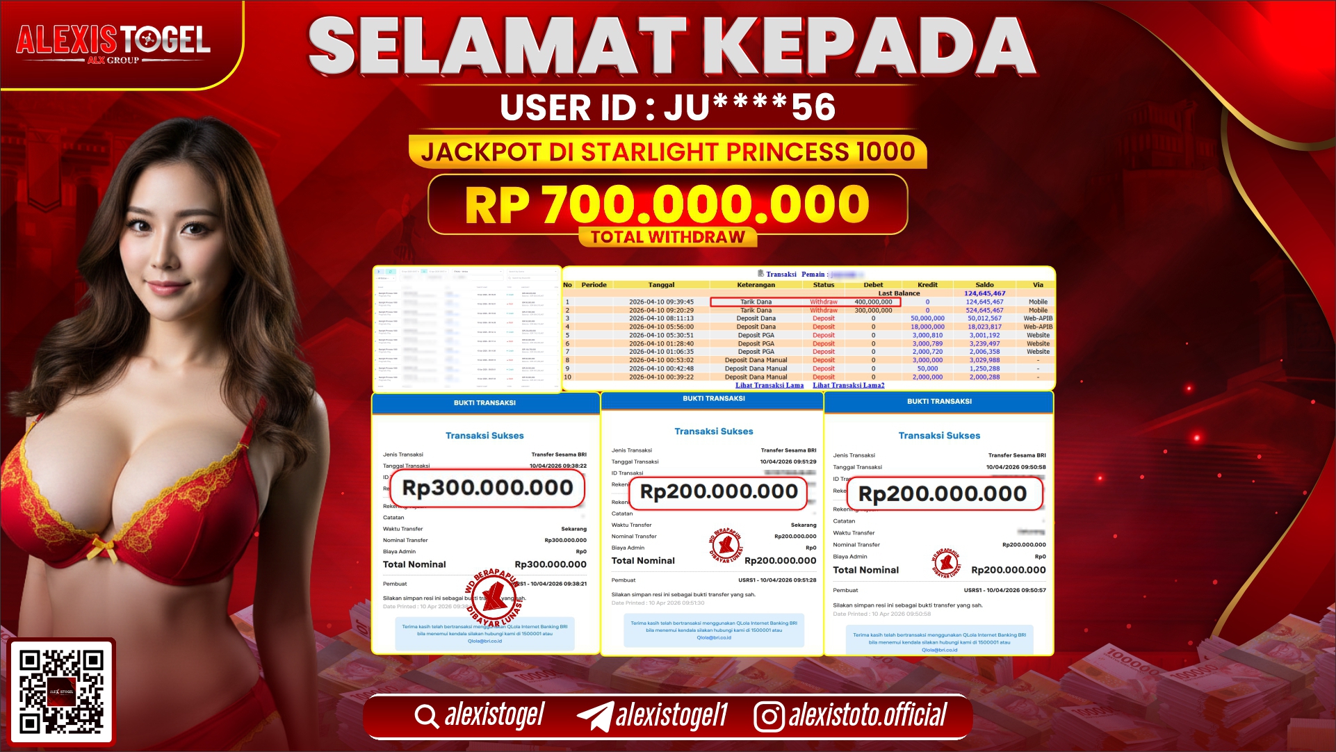ALEXISTOGEL di Jackpot di SLOT GAME STARLIGHT PRINCESS 1000 RP.700.000.000,- LUNAS 