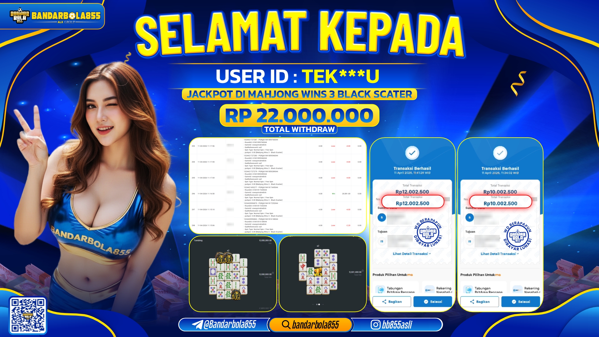 🎖 JACKPOT BANDARBOLA855 MAHJONG WINS 3 BLACK SCATER Rp22.000.000🎖