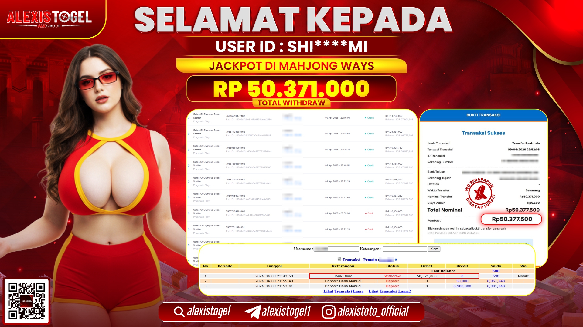 ALEXISTOGEL di Jackpot di SLOT GAME MAHJONG WAYS RP.50.371.000,- LUNAS 