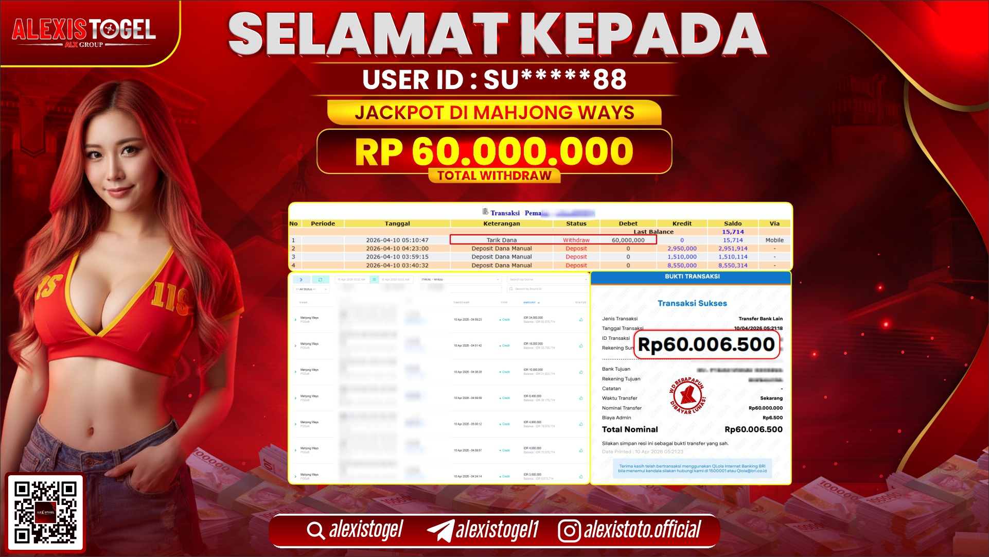 ALEXISTOGEL di Jackpot di SLOT GAME MAHJONG WAYS RP.60.000.000,- LUNAS 