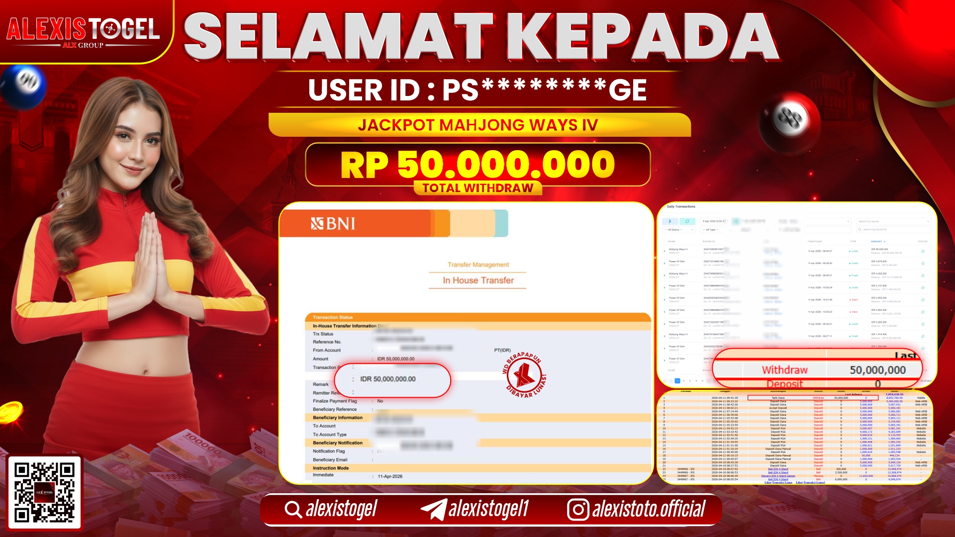 ALEXISTOGEL di Jackpot di SLOT GAME MAHJONG WAYS IV RP.50.000.000,- LUNAS 