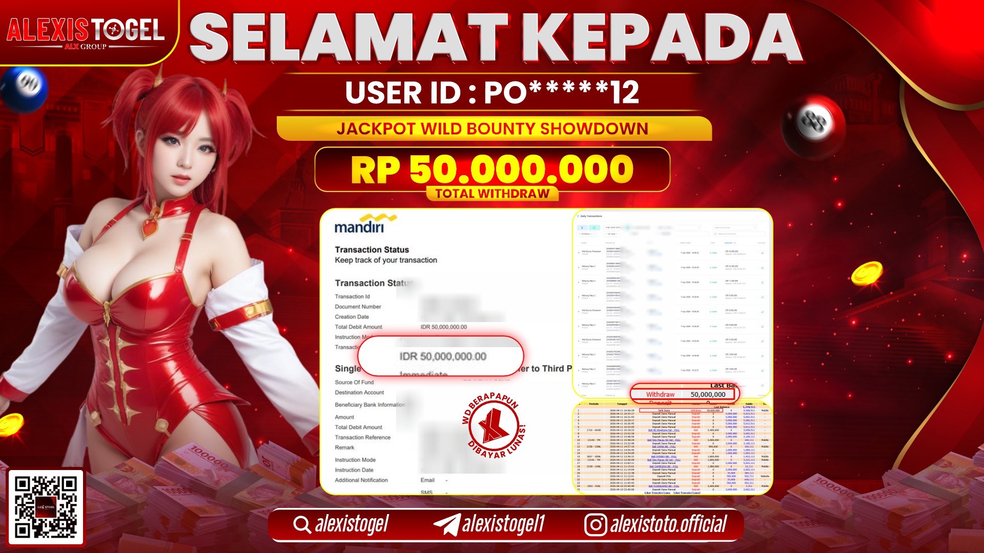 ALEXISTOGEL di Jackpot di SLOT GAME WILD BOUNTY SHOWDOWN RP.50.000.000,- LUNAS 