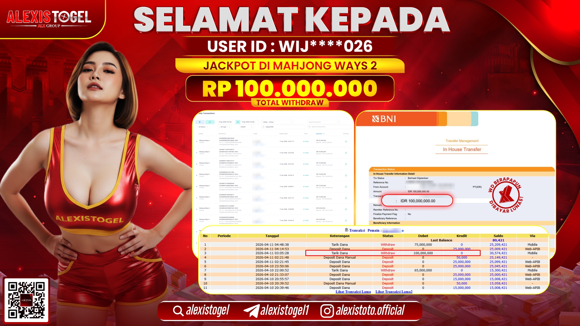 ALEXISTOGEL di Jackpot di SLOT GAME MAHJONG WAYS 2 RP.100.000.000,- LUNAS 