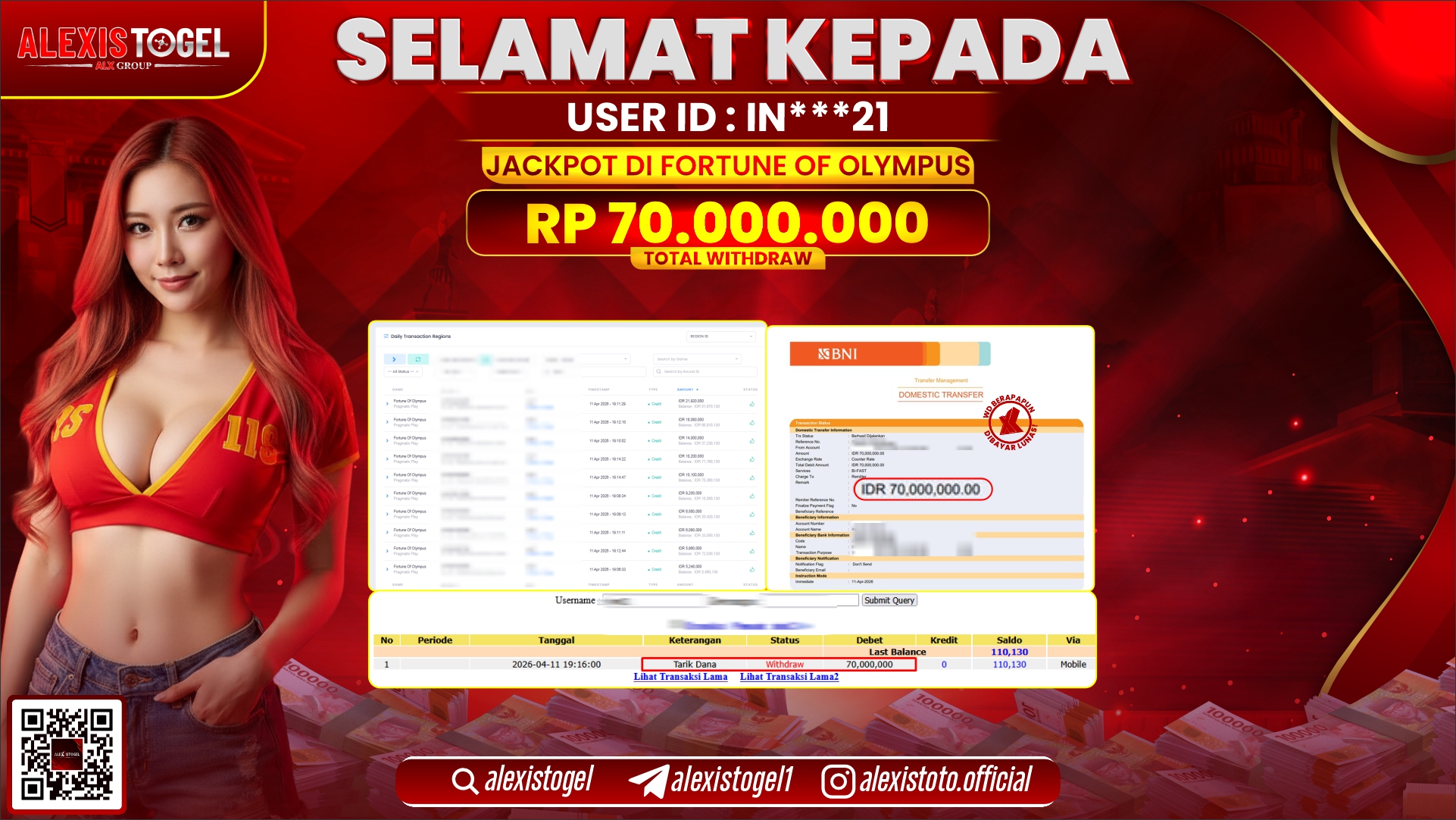 ALEXISTOGEL di Jackpot di SLOT GAME FORTUNE OF OLYMPUS RP.70.000.000,- LUNAS 