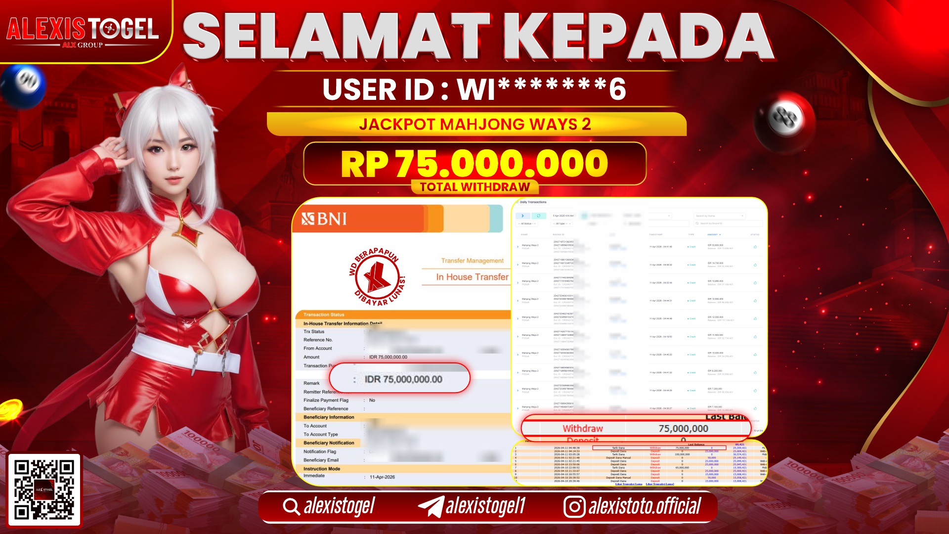 ALEXISTOGEL di Jackpot di SLOT GAME MAHJONG WAYS 2 RP.75.000.000,- LUNAS 