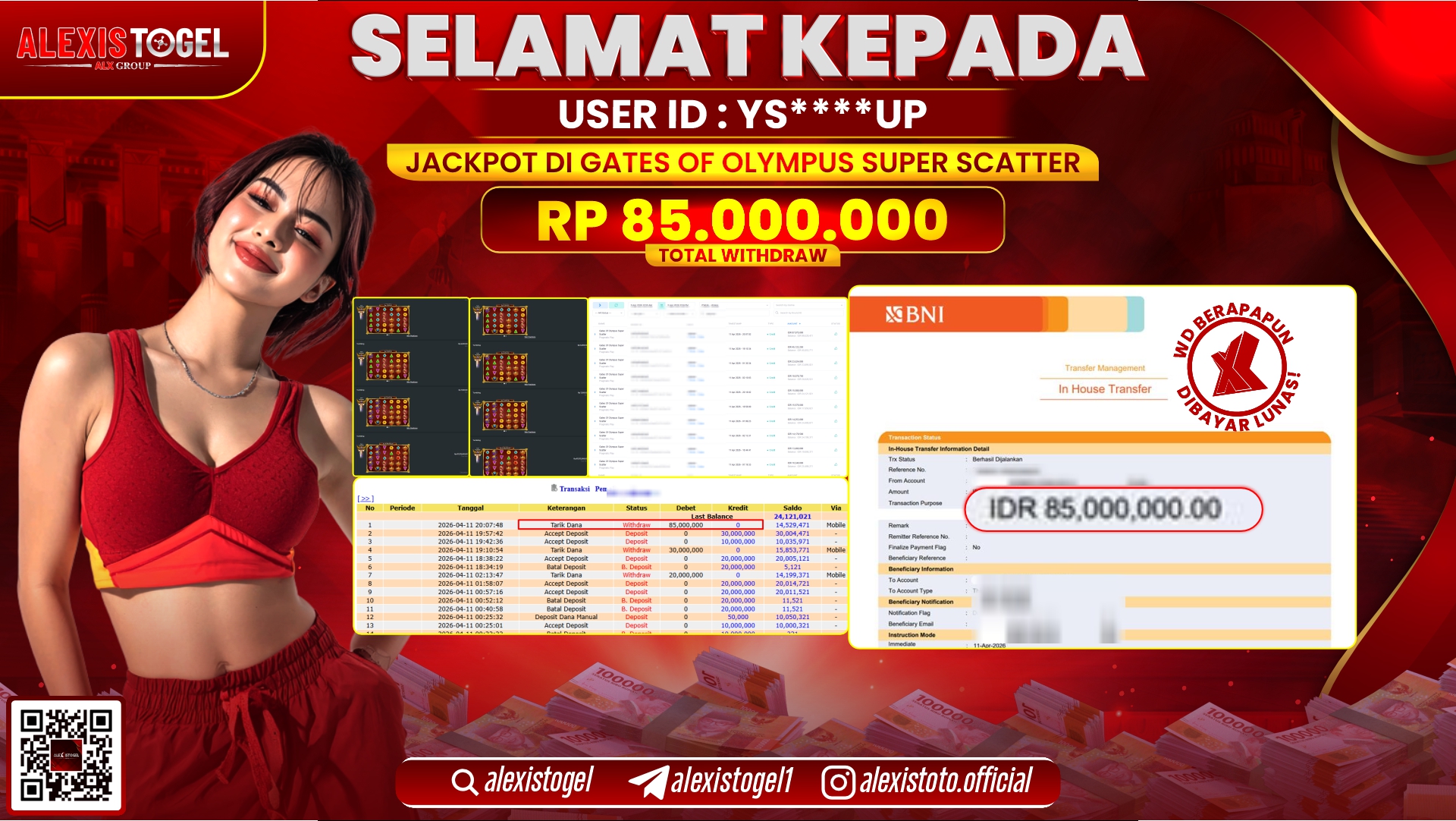 ALEXISTOGEL di Jackpot di SLOT GAME GATES OF OLYMPUS SUPER SCATTER RP.85.000.000,- LUNAS 