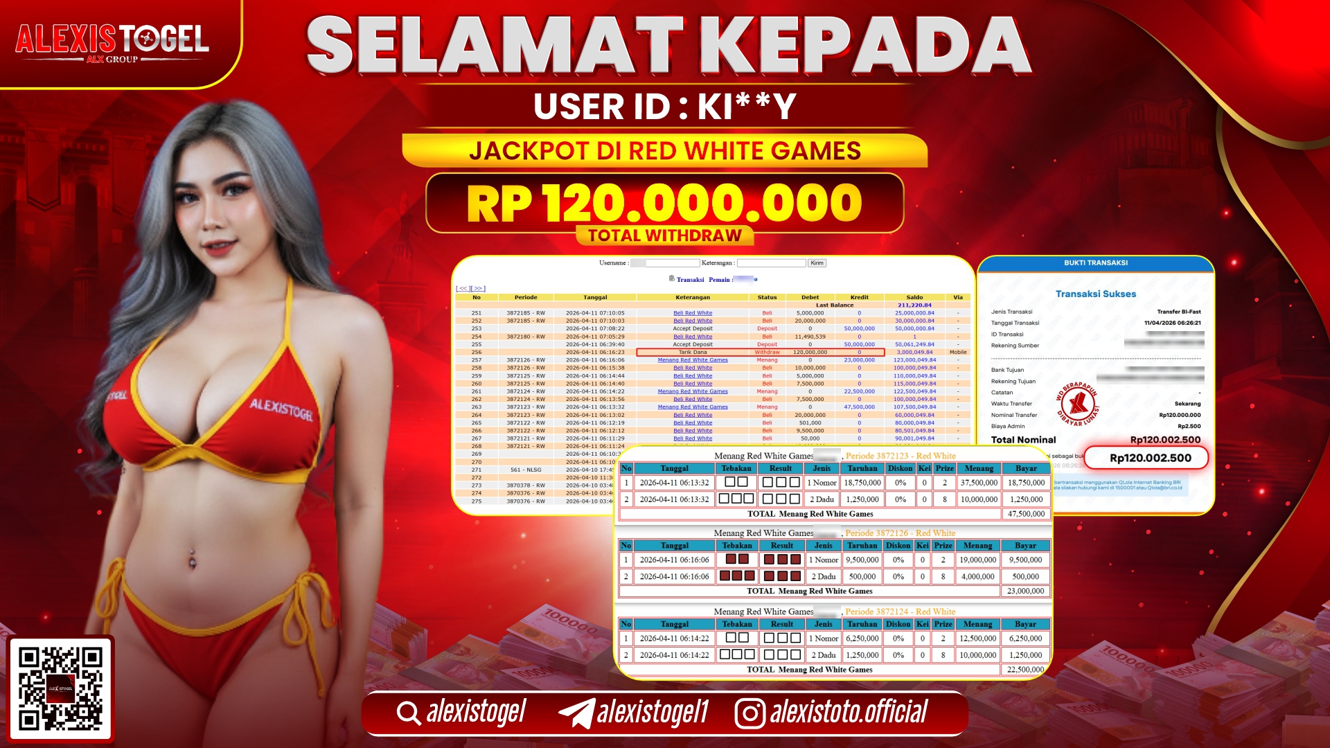 ALEXISTOGEL di Jackpot di CASINO RED WHITE GAMES RP.120.000.000,- LUNAS 