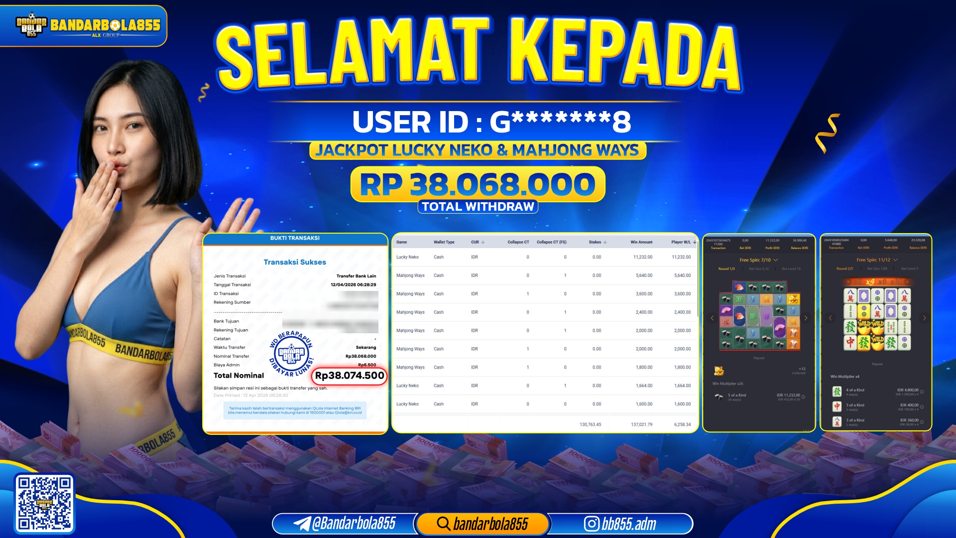 🎖 JACKPOT BANDARBOLA855 DI LUCKY NEKO & MAHJONG WAYS Rp38.068.000🎖