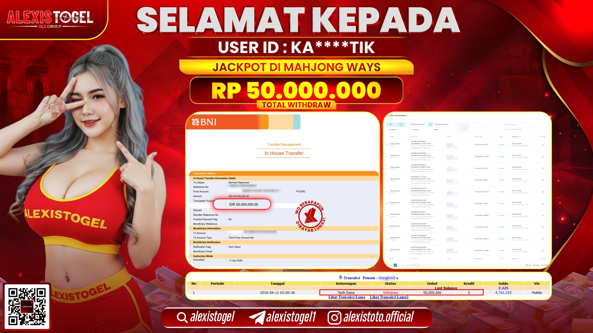 ALEXISTOGEL di Jackpot di SLOT GAME MAHJONG WAYS RP.50.000.000,- LUNAS 