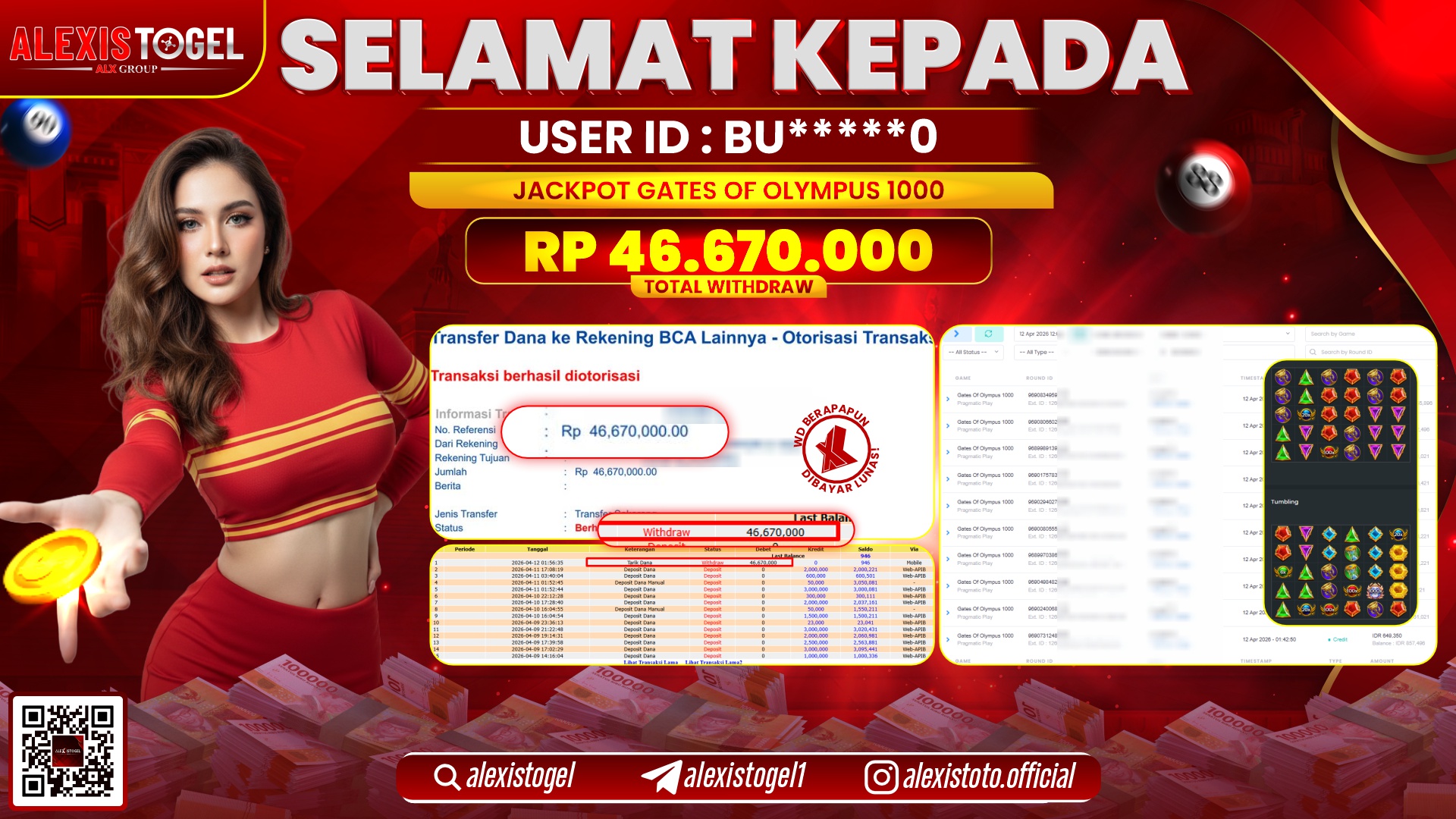 ALEXISTOGEL di Jackpot di SLOT GAME GATES OF OLYMPUS 1000 RP.46.670.000,- LUNAS 