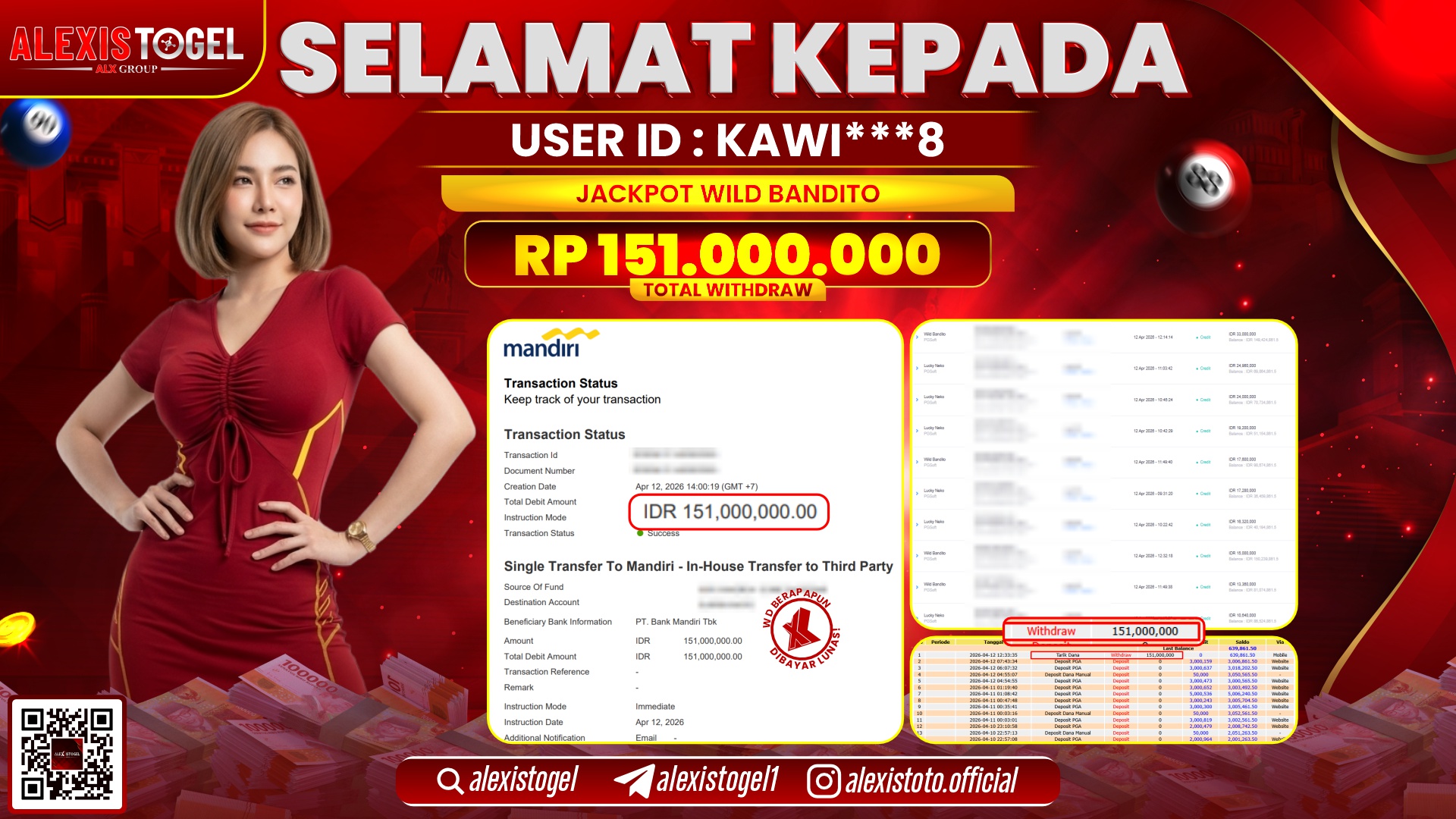 ALEXISTOGEL di Jackpot di SLOT GAME WILD BANDITO RP.151.000.000,- LUNAS 