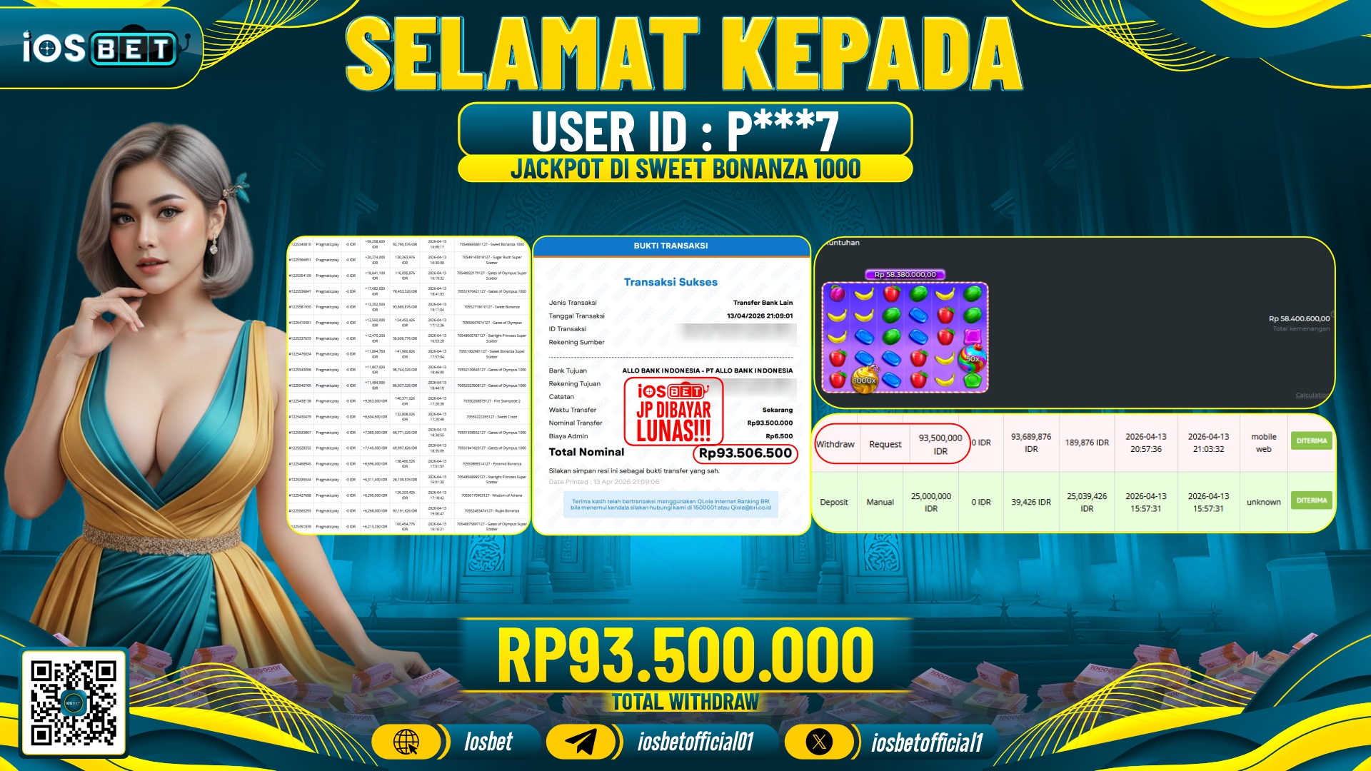 Bukti Pembayaran LUNAS SLOT GAME GACOR  Rp.93.500.000.