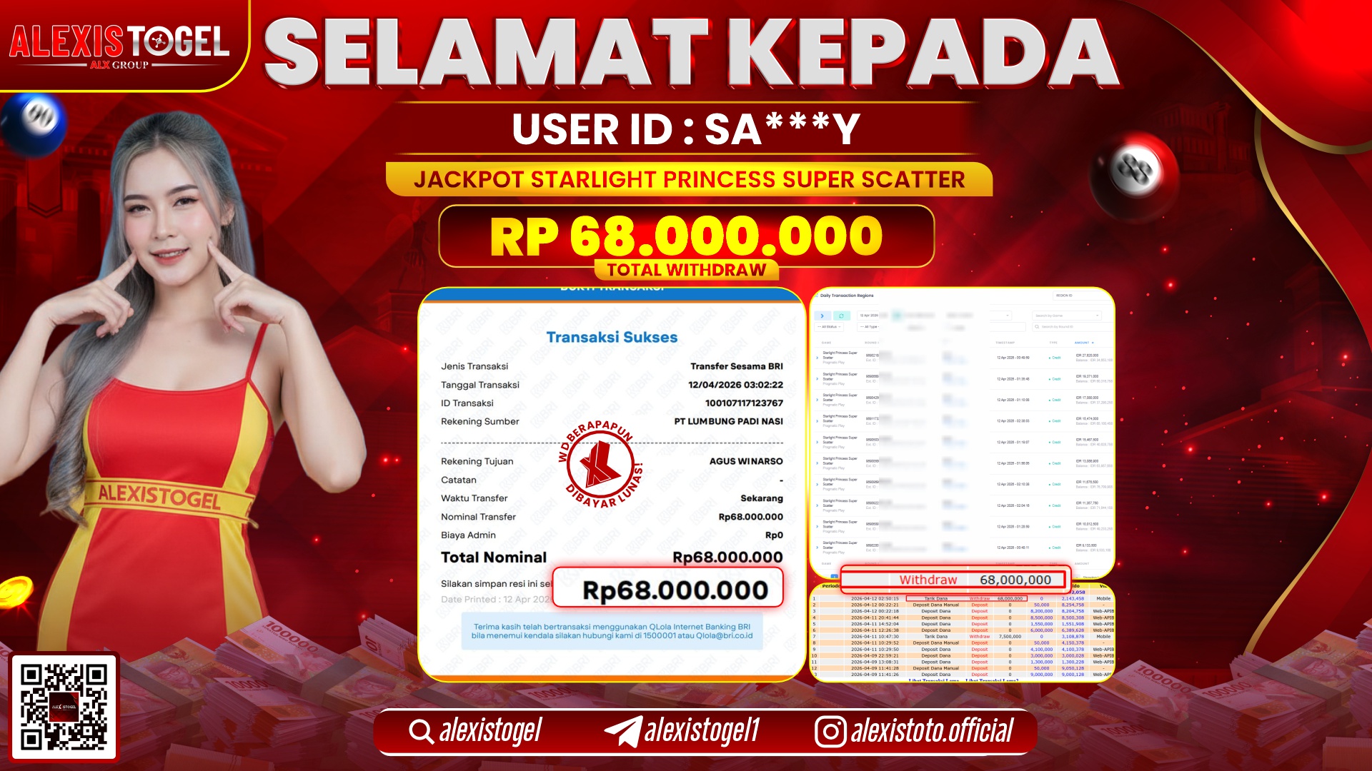 ALEXISTOGEL di Jackpot di SLOT GAME STARLIGHT PRINCESS SUPER SCATTER RP.68.000.000,- LUNAS 