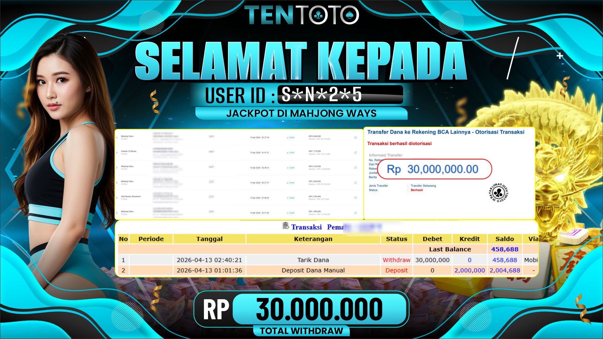 TENTOTO Mahjong Ways Rp. 30.000.000,- LUNAS