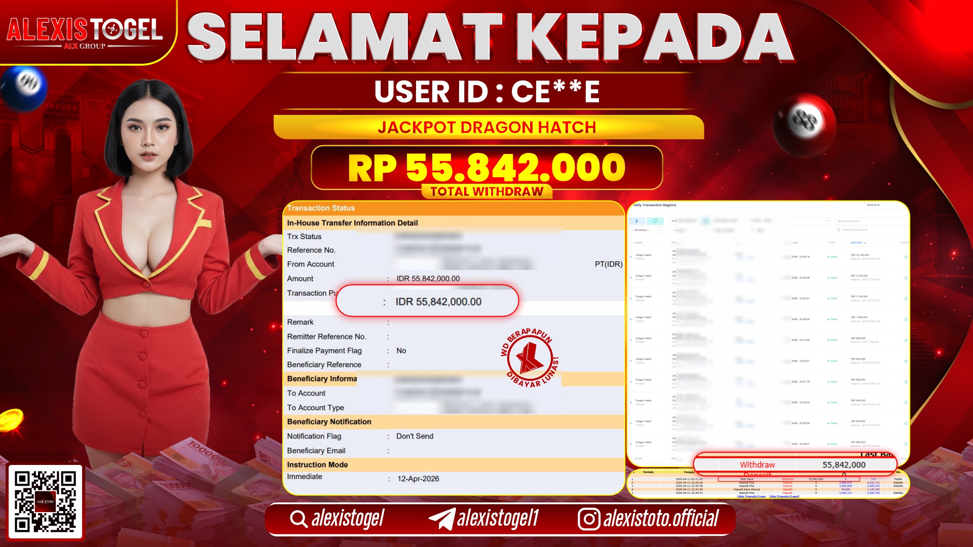 ALEXISTOGEL di Jackpot di SLOT GAME DRAGON HATCH RP.55.842.000,- LUNAS 