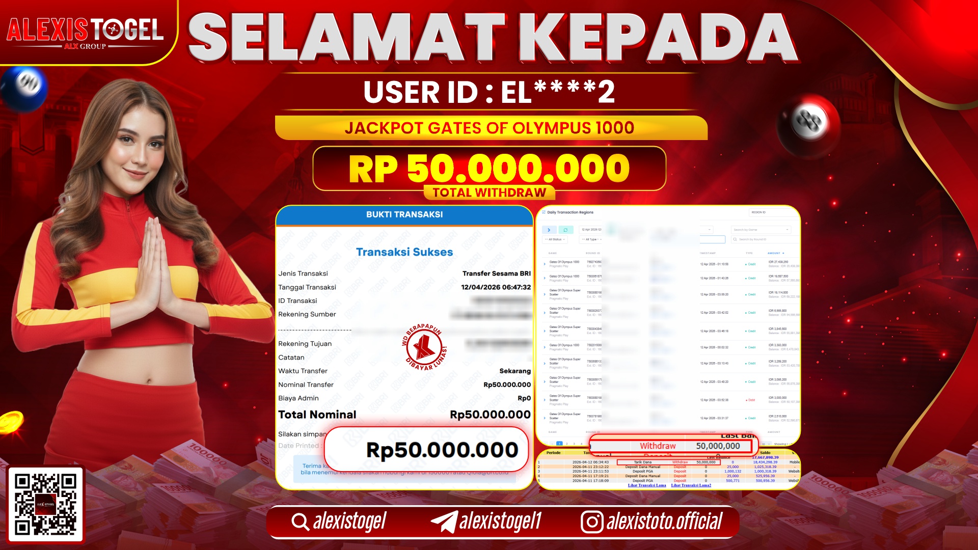 ALEXISTOGEL di Jackpot di SLOT GAME GATES OF OLYMPUS 1000 RP.50.000.000,- LUNAS 