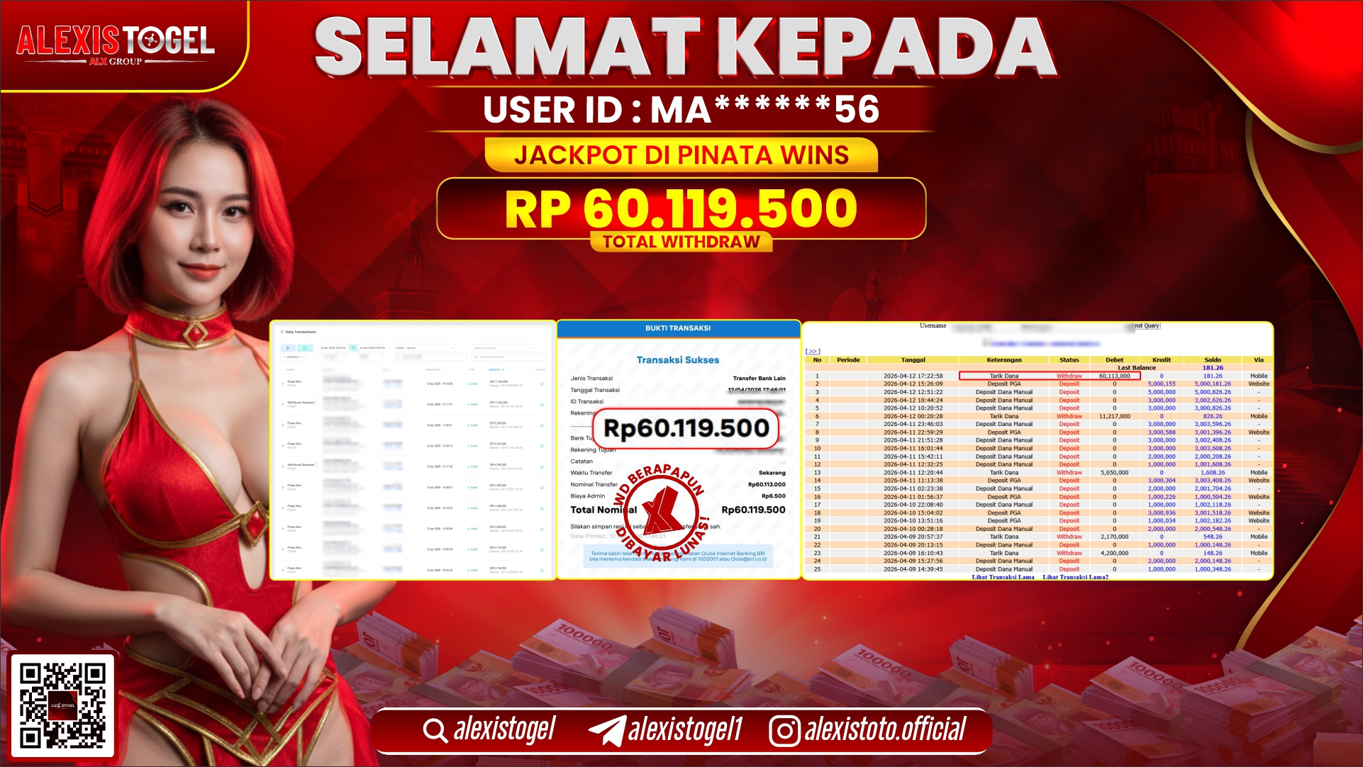 ALEXISTOGEL di Jackpot di SLOT GAME PINATA WINS RP.60.119.500,- LUNAS 