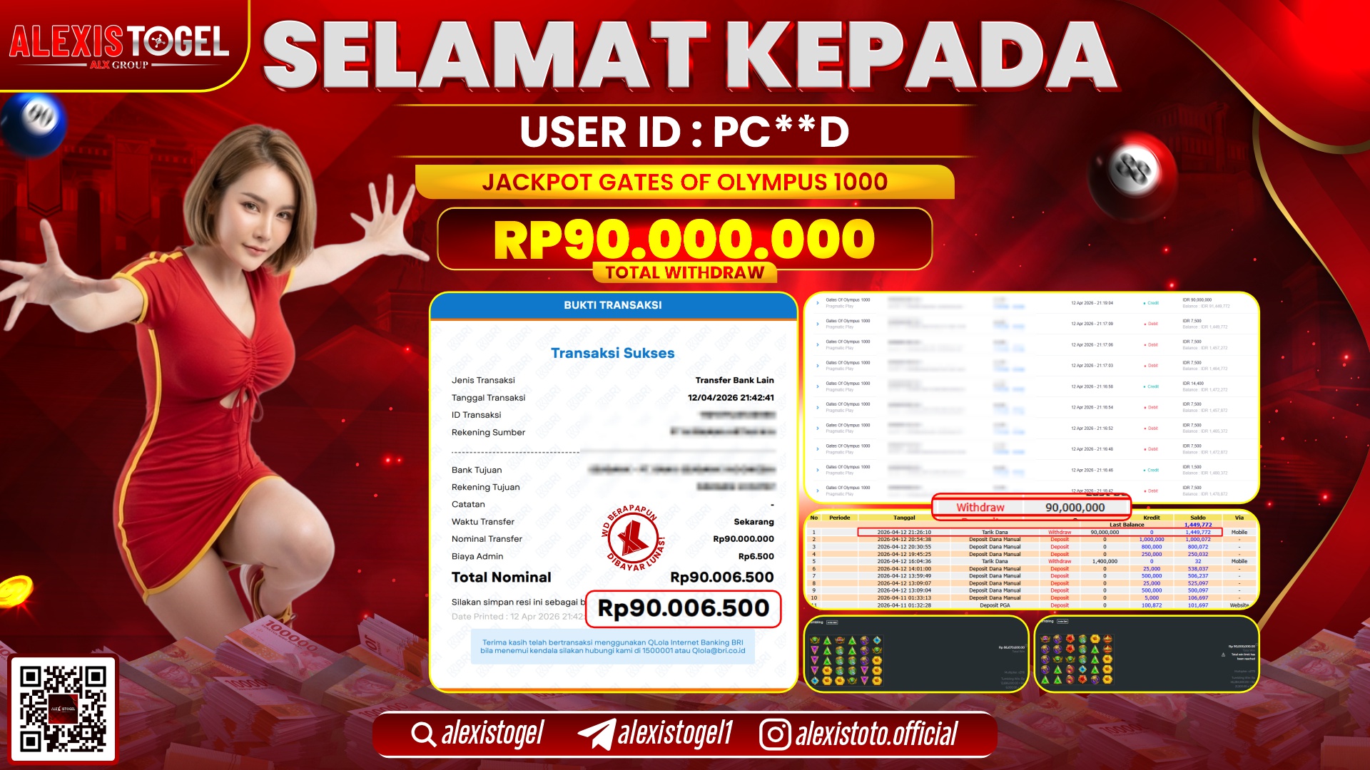 ALEXISTOGEL di Jackpot di SLOT GAME GATES OF OLYMPUS 1000 RP.90.000.000,- LUNAS 