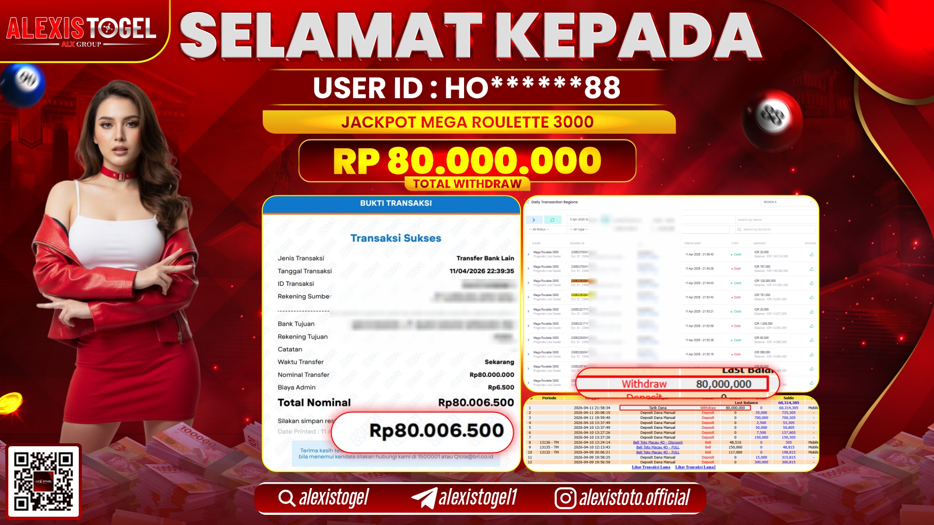 ALEXISTOGEL di Jackpot di CASINO GAME MEGA ROULETTE 3000 RP.80.000.000,- LUNAS 