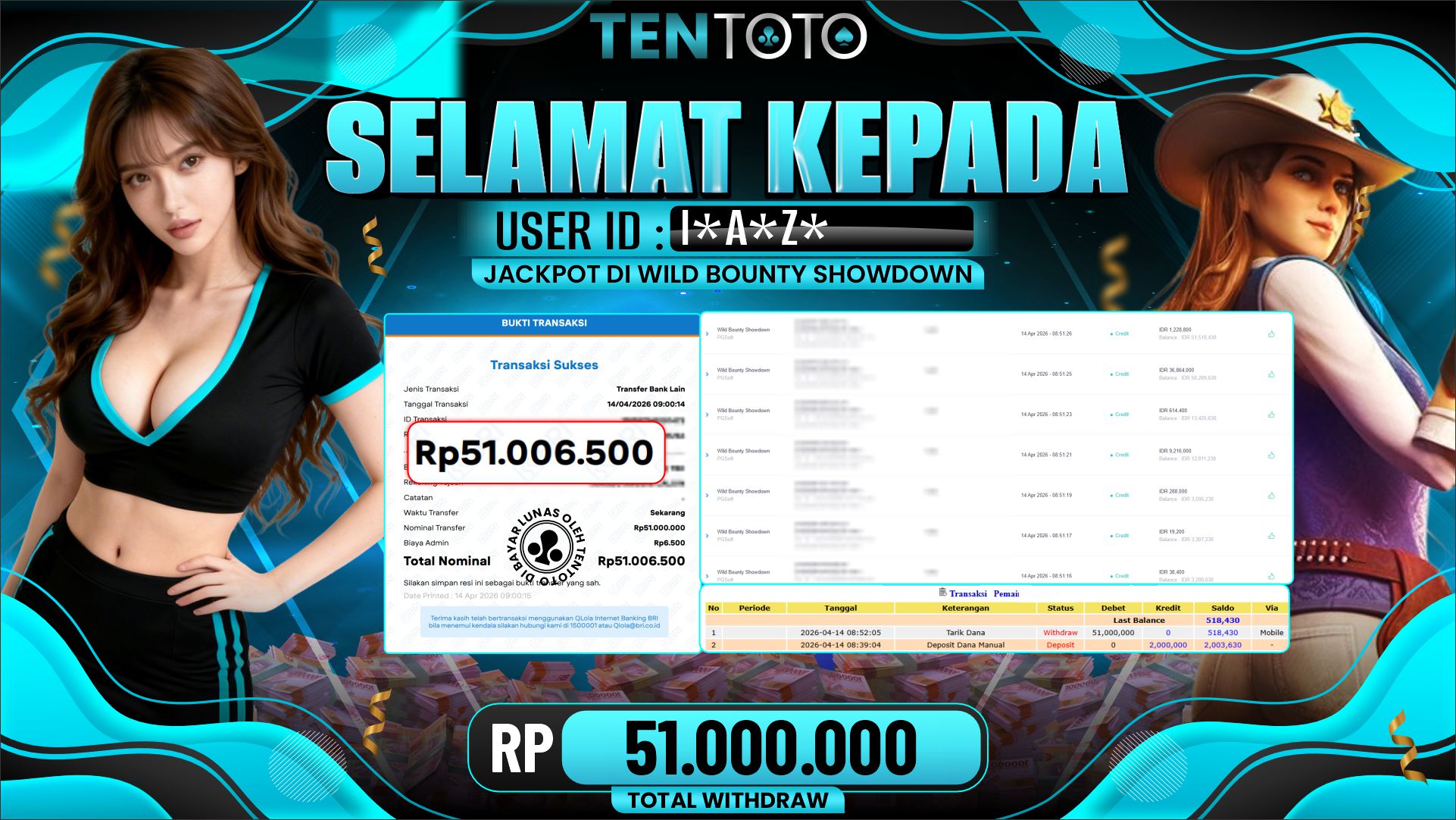 TENTOTO Wild Bounty Showdown Rp. 51.000.000,- LUNAS