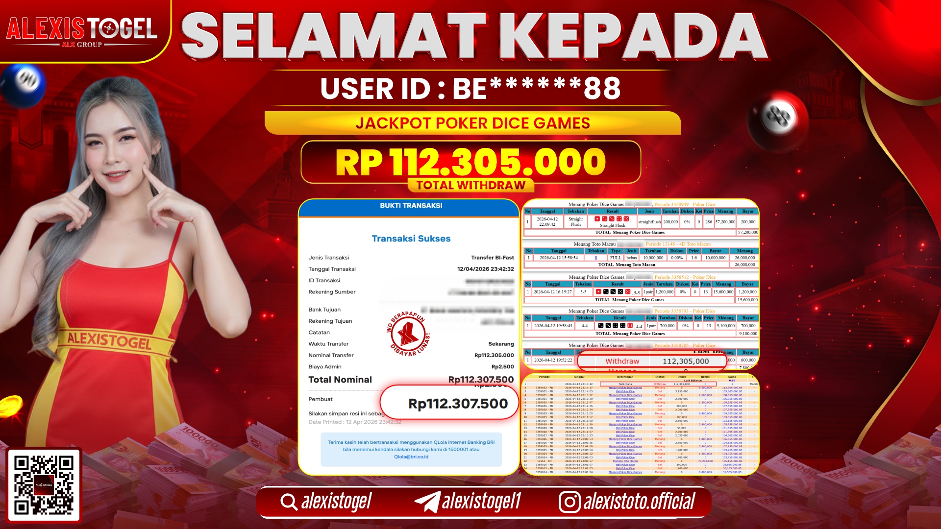 ALEXISTOGEL di Jackpot di POKER DICE GAMES RP.112.305.000,- LUNAS