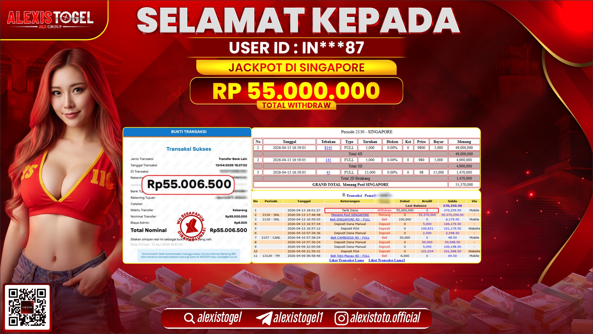 ALEXISTOGEL di Jackpot di TOGEL PASARAN SINGAPORE RP.55.000.000,- LUNAS 