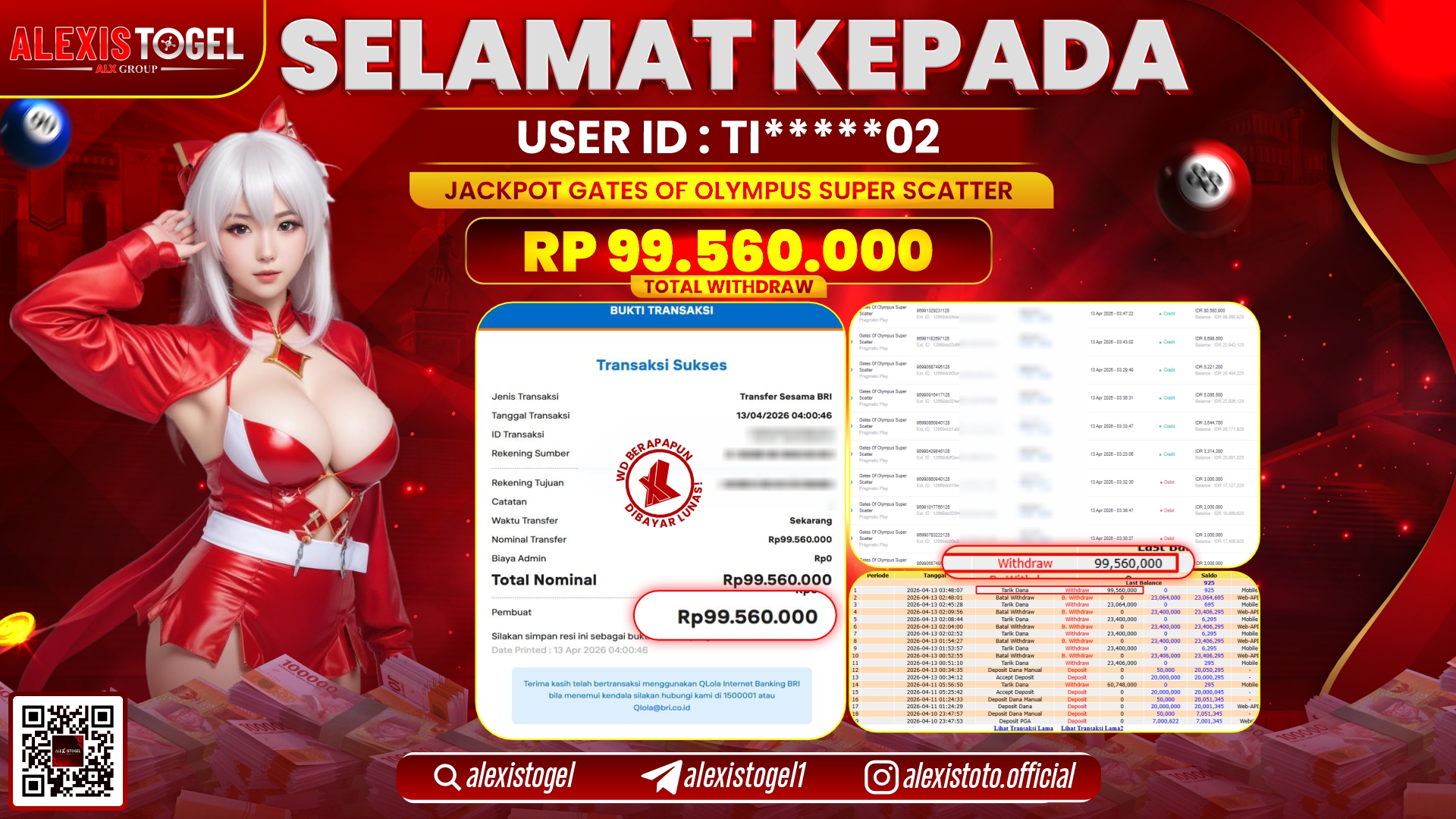 ALEXISTOGEL di Jackpot di SLOT GAME GATES OF OLYMPUS SUPER SCATTER RP.99.560.000,- LUNAS