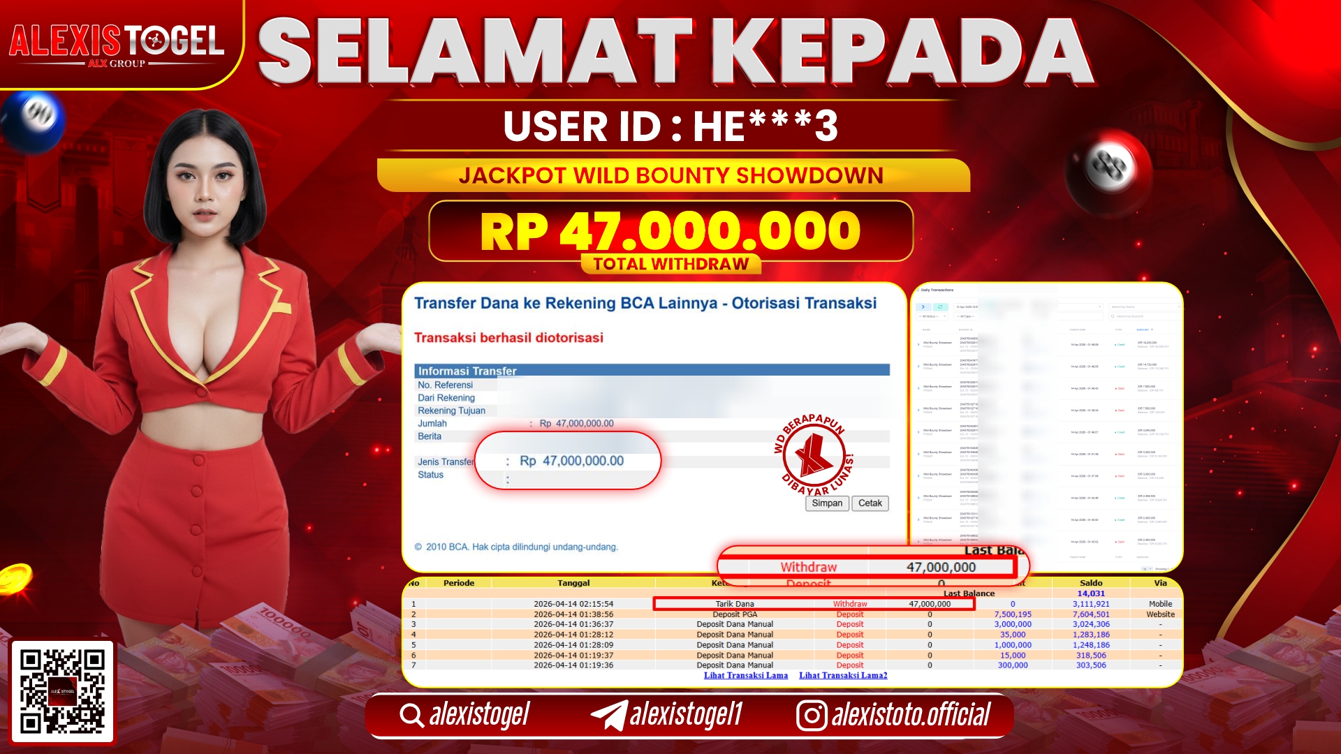 ALEXISTOGEL di Jackpot di SLOT GAME WILD BOUNTY SHOWDOWN RP.47.000.000,- LUNAS