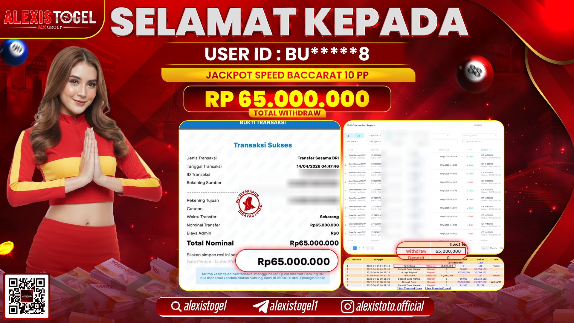 ALEXISTOGEL di Jackpot di CASINO SPEED BACCARAT 10 PP RP.65.000.000,- LUNAS