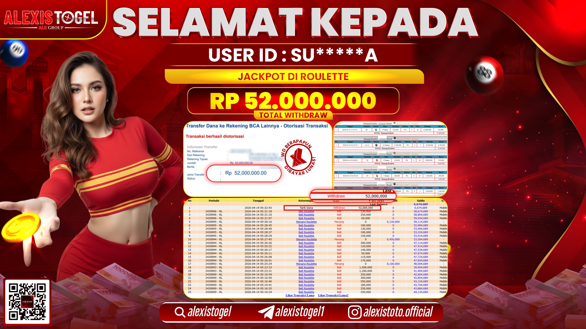 ALEXISTOGEL di Jackpot di CASINO ROULETTE GAMES RP.52.000.000,- LUNAS