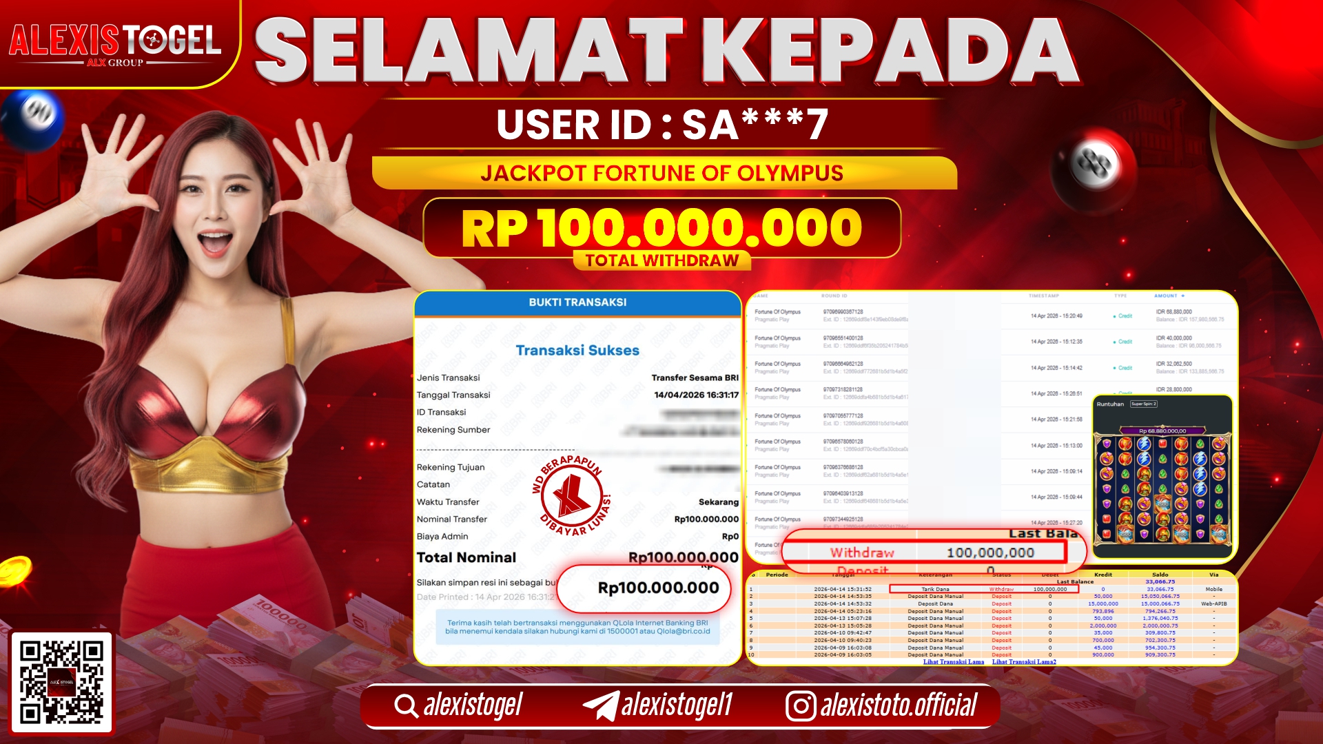 ALEXISTOGEL di Jackpot di SLOT GAME FORTUNE OF OLYMPUS RP.100.000.000,- LUNAS