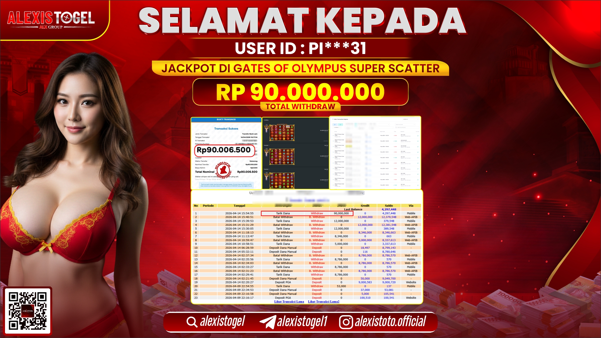 ALEXISTOGEL di Jackpot di SLOT GAME GATES OF OLYMPUS SUPER SCATTER RP.90.000.000,- LUNAS