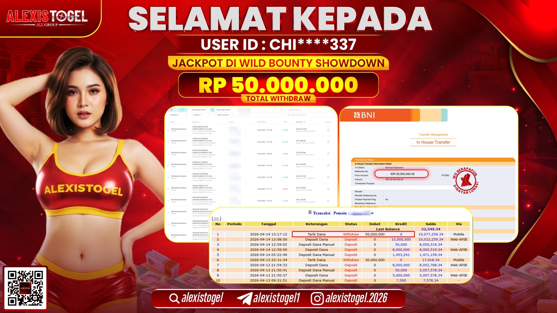 ALEXISTOGEL di Jackpot di SLOT GAME WILD BOUNTY SHOWDOWN RP.50.000.000,- LUNAS