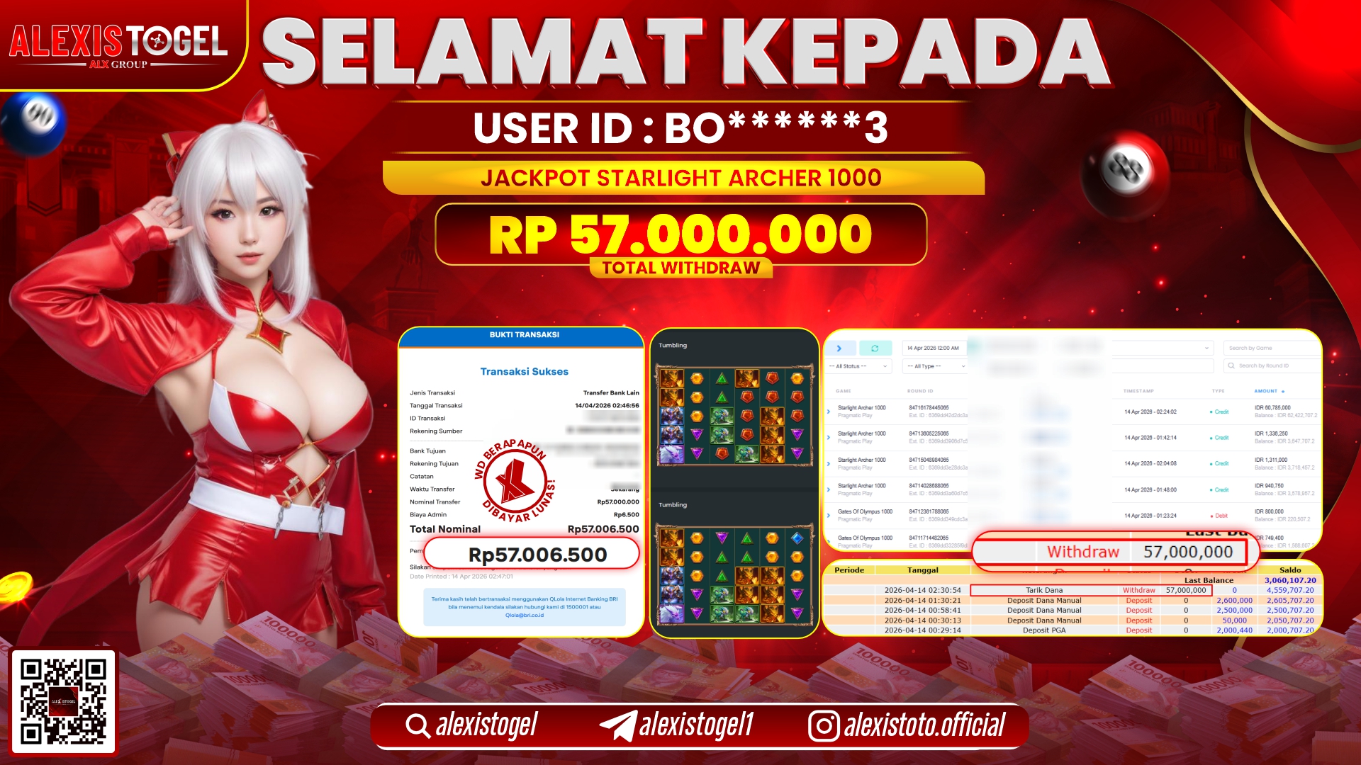 ALEXISTOGEL di Jackpot di SLOT GAME STARLIGHT ARCHER 1000 RP.57.000.000,- LUNAS