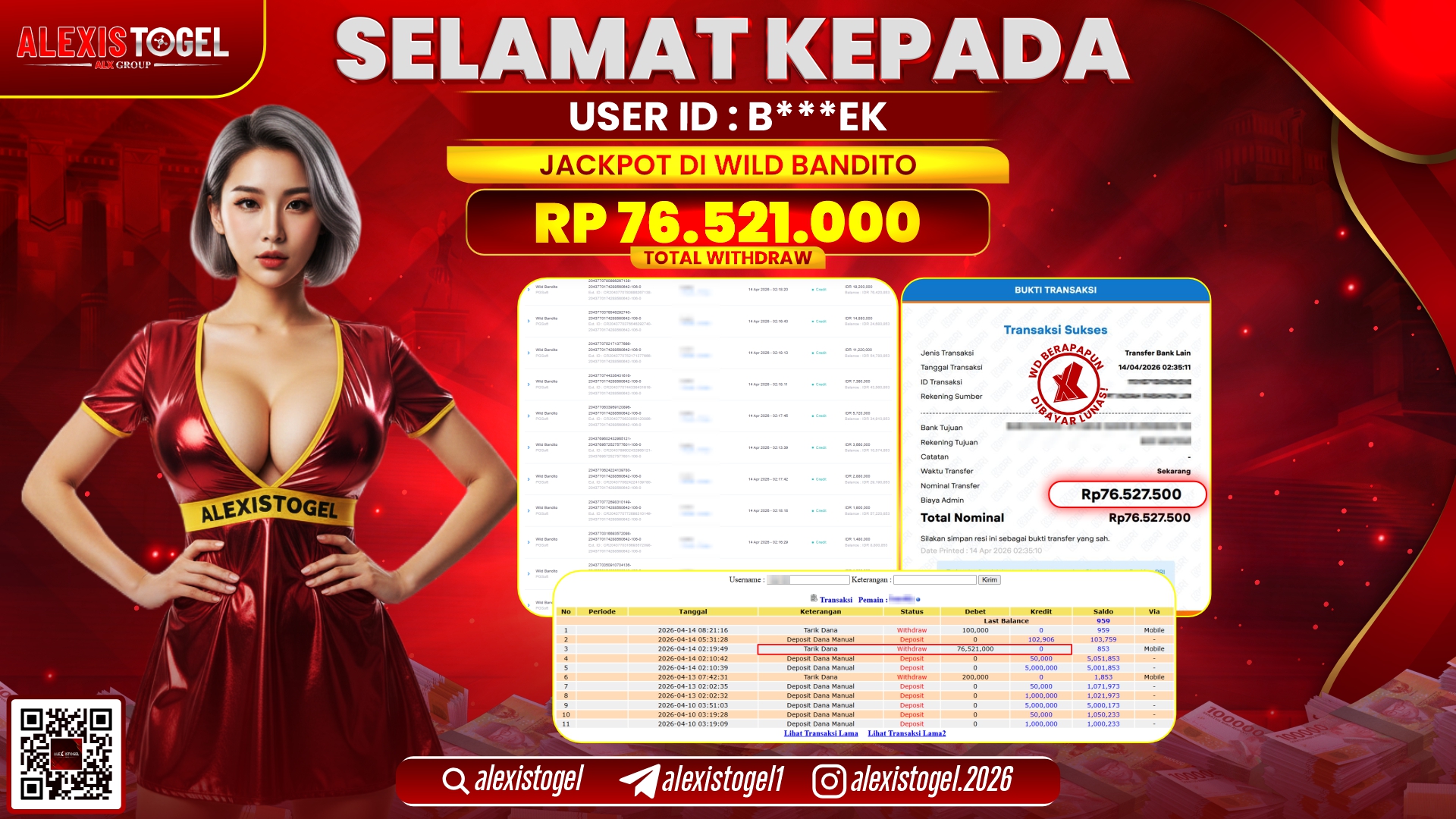 ALEXISTOGEL di Jackpot di SLOT GAME WILD BANDITO RP.76.521.000,- LUNAS