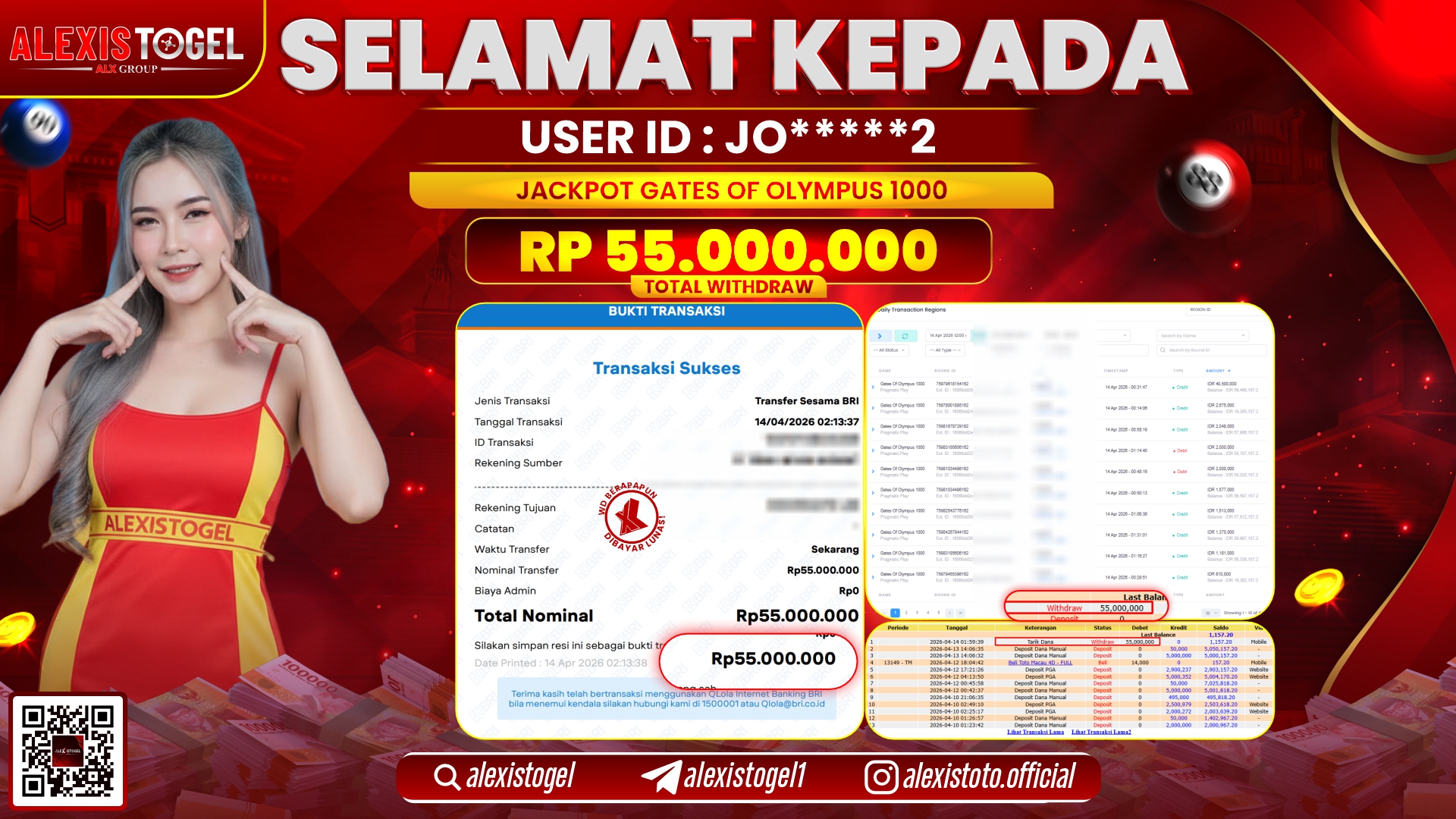 ALEXISTOGEL di Jackpot di SLOT GAME GATES OF OLYMPUS 1000 RP.55.000.000,- LUNAS