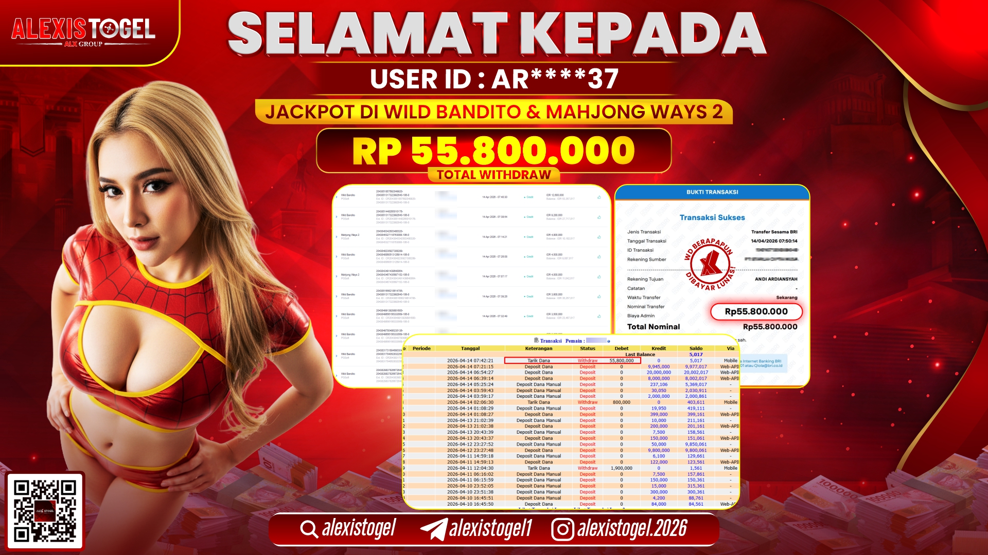 ALEXISTOGEL di Jackpot di SLOT GAME WILD BANDITO & MAHJONG WAYS 2 RP.55.800.000,- LUNAS
