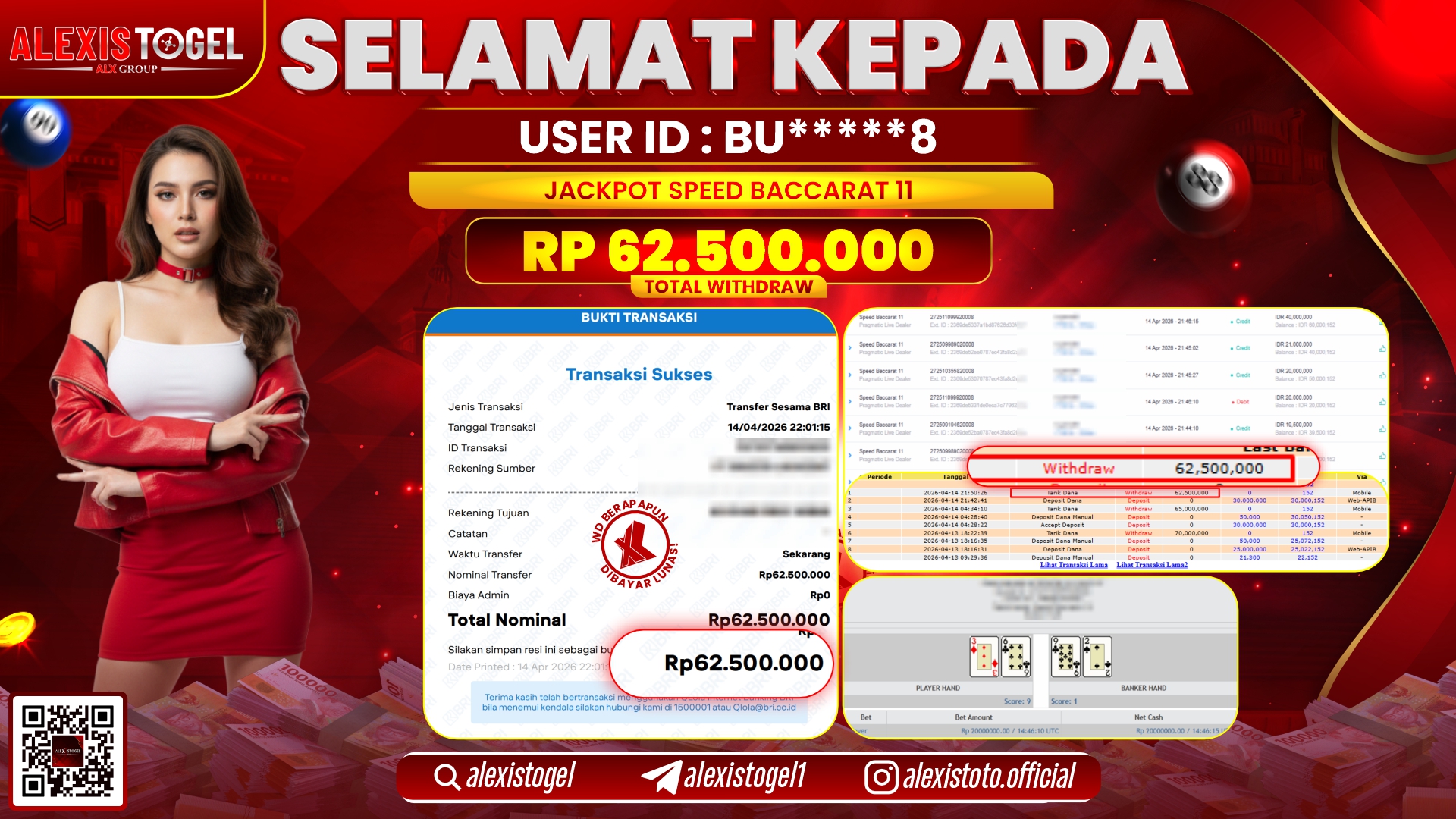 ALEXISTOGEL JACKPOT DI CASINO SPEED BACCARAT 11 RP.62.500.000,- LUNAS