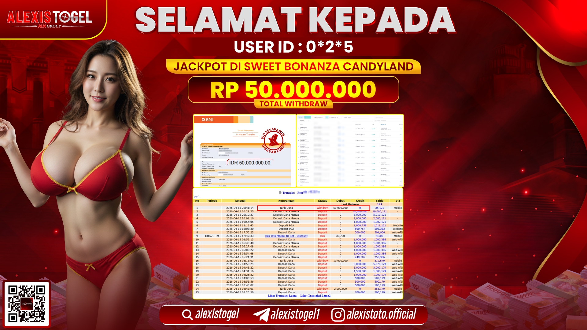 ALEXISTOGEL JACKPOT DI SLOT GAME SWEET BONANZA CANDYLAND RP.50.000.000,- LUNAS