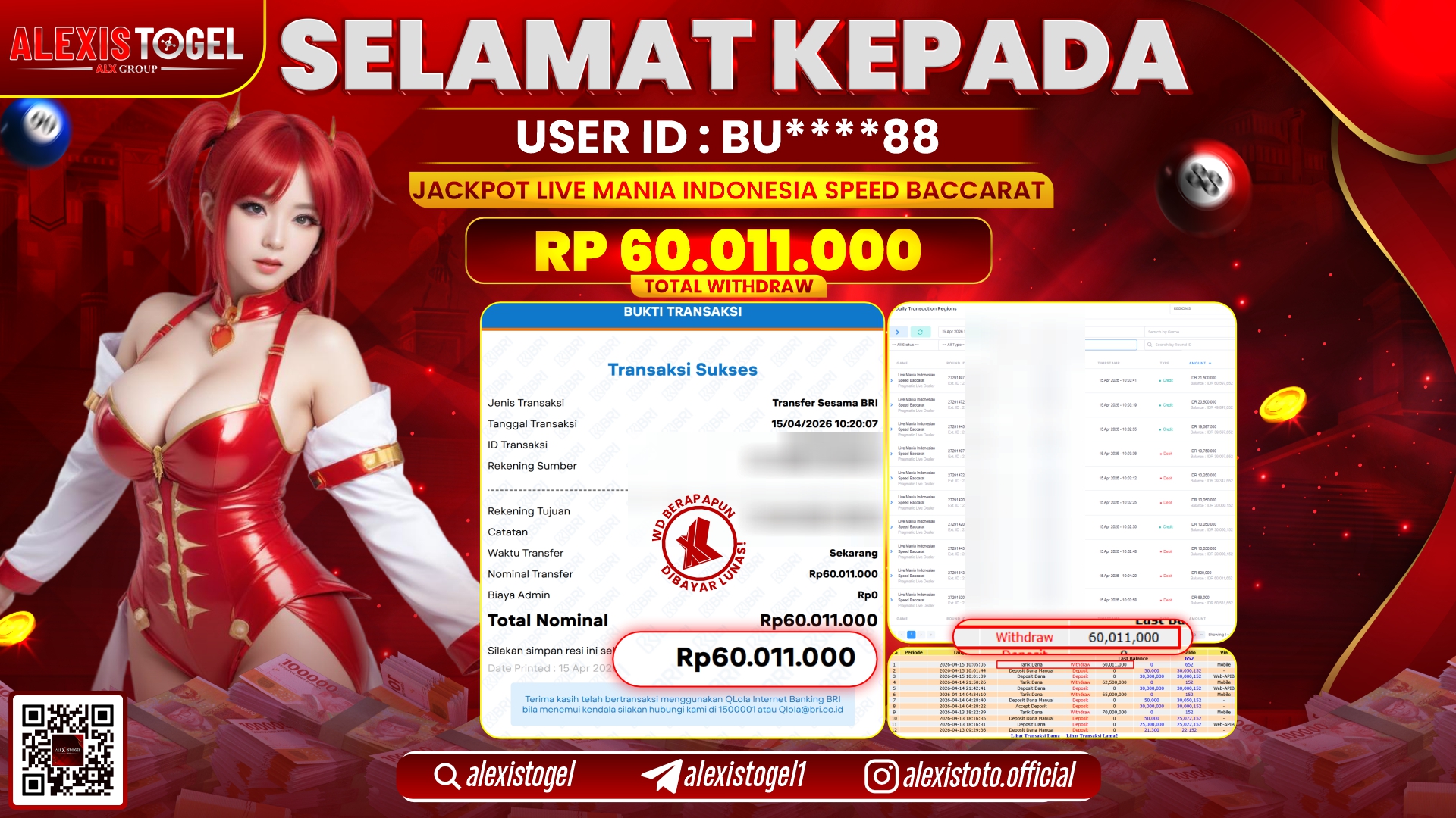 ALEXISTOGEL JACKPOT DI LIVE MANIA INDONESIA SPEED BACCARAT RP.60.011.000,- LUNAS