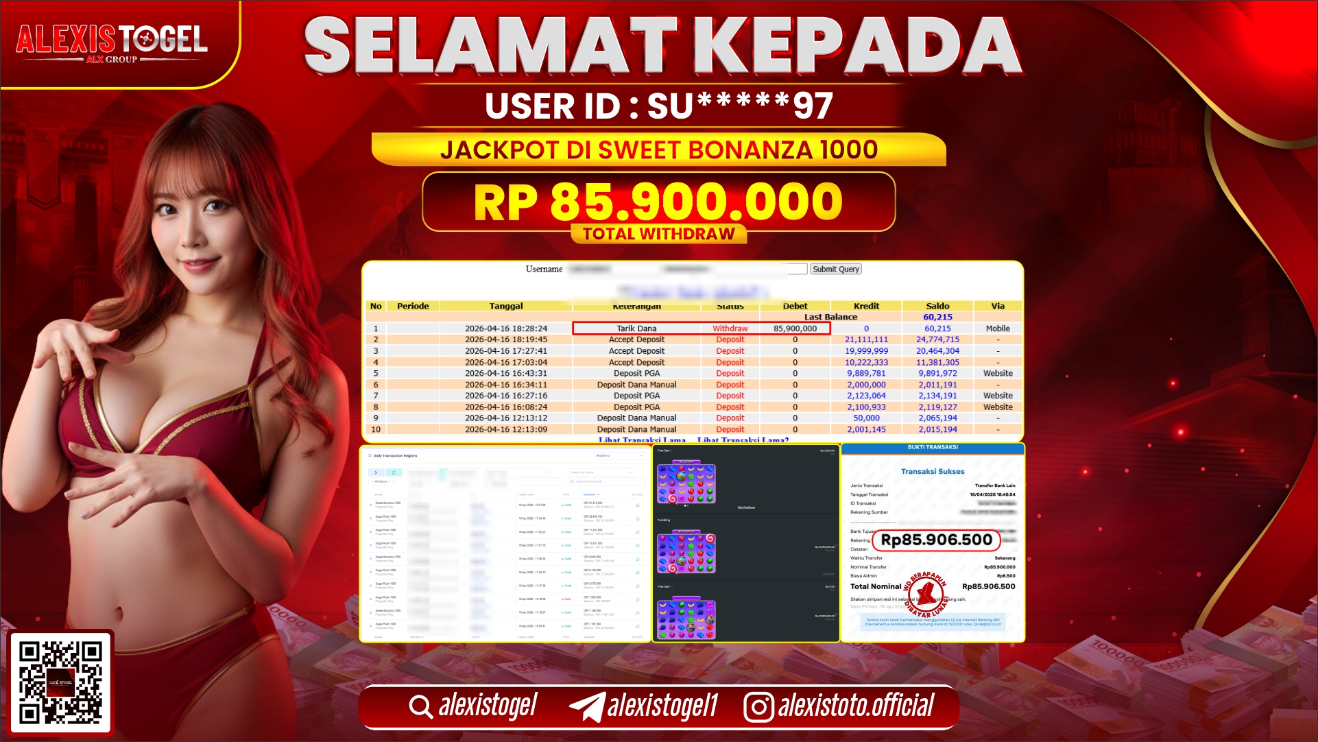 ALEXISTOGEL JACKPOT DI SLOT GAME SWEET BONANZA 1000 RP.85.900.000,- LUNAS