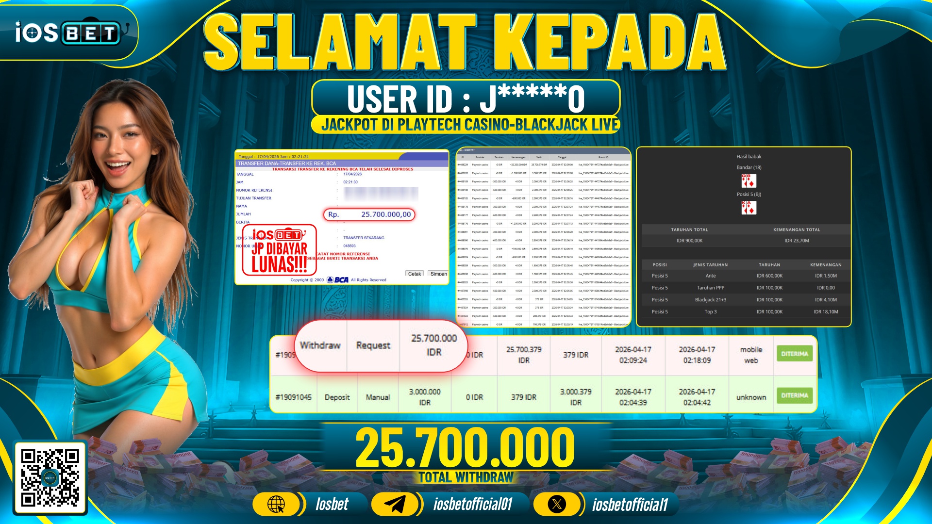 Bukti Pembayaran LUNAS LIVE GAME GACOR  Rp.25.700.000