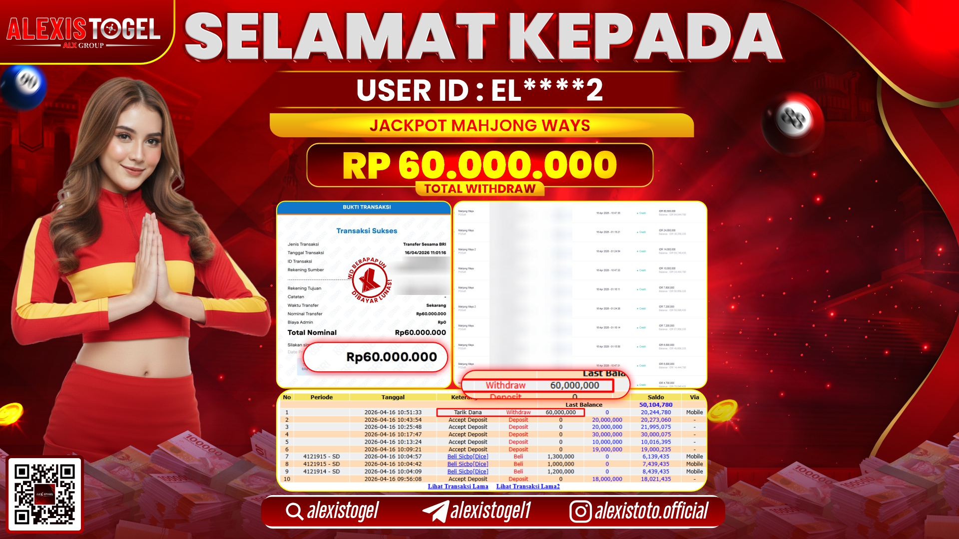 ALEXISTOGEL JACKPOT DI SLOT GAME MAHJONG WAYS RP.60.000.000,- LUNAS