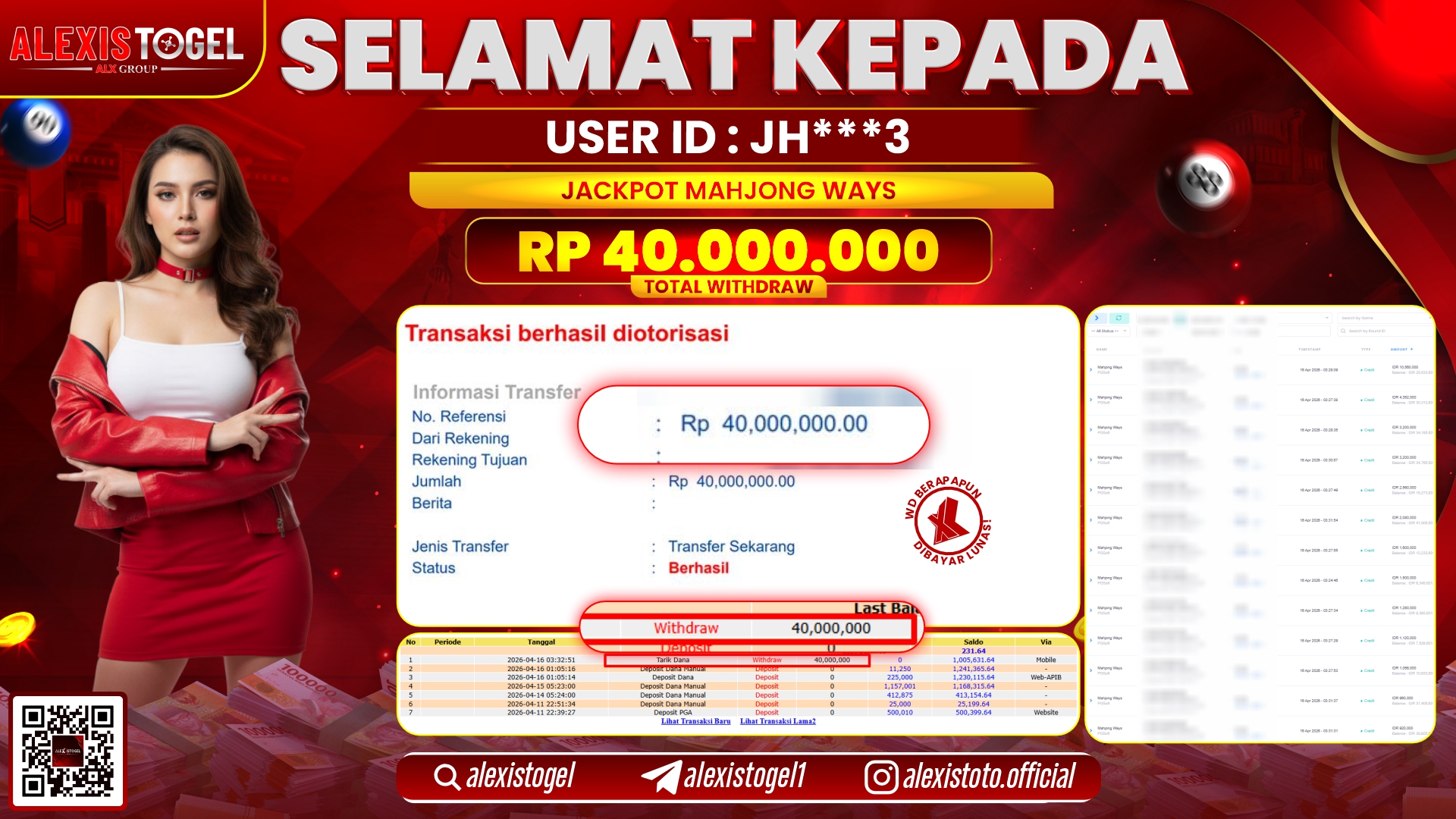 ALEXISTOGEL JACKPOT DI SLOT GAME MAHJONG WAYS RP.40.000.000,- LUNAS