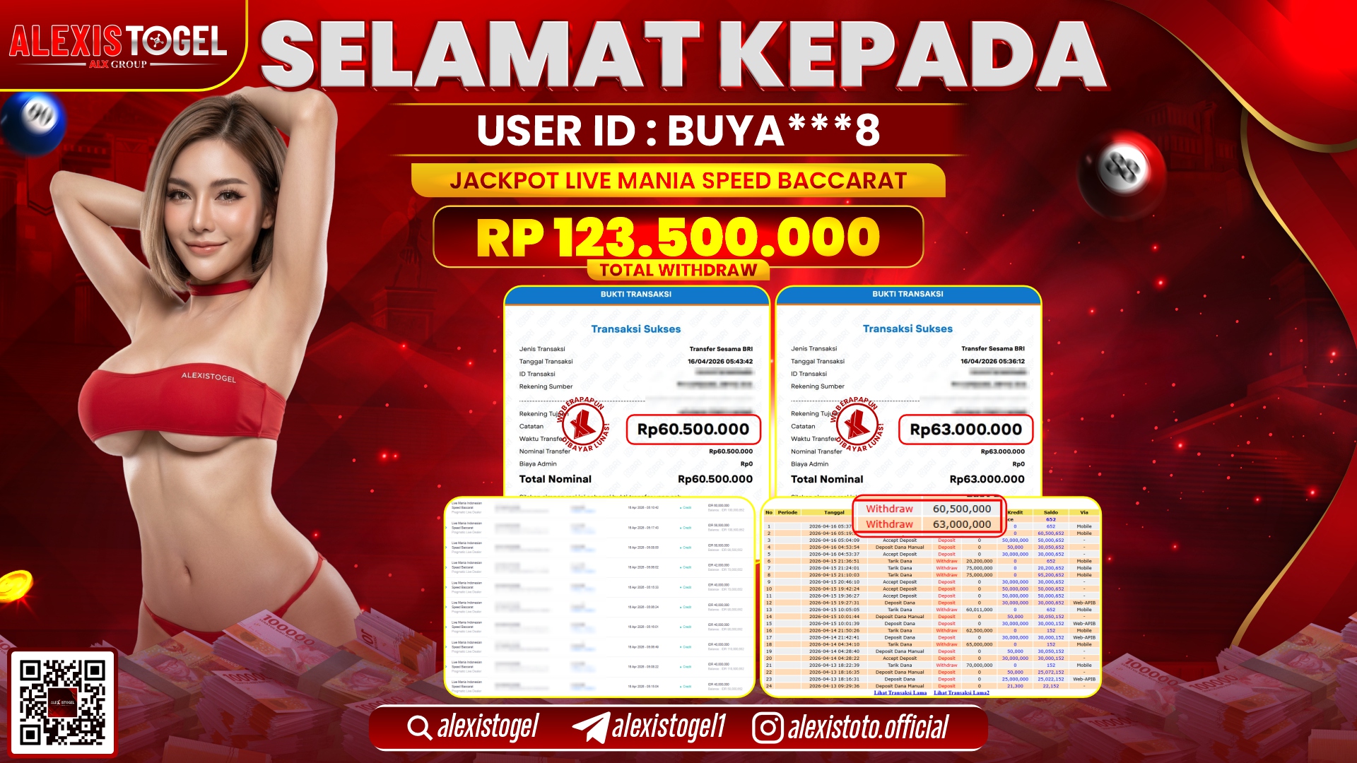 ALEXISTOGEL JACKPOT DI LIVE MANIA SPEED BACCARAT RP.123.500.000,- LUNAS