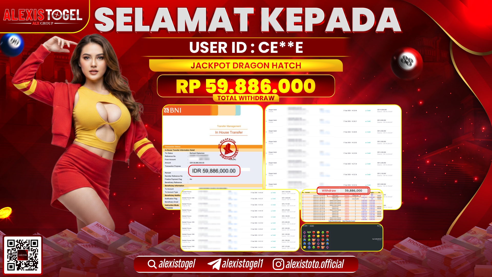 ALEXISTOGEL JACKPOT DI SLOT GAME DRAGON HATCH RP.59.886.000,- LUNAS