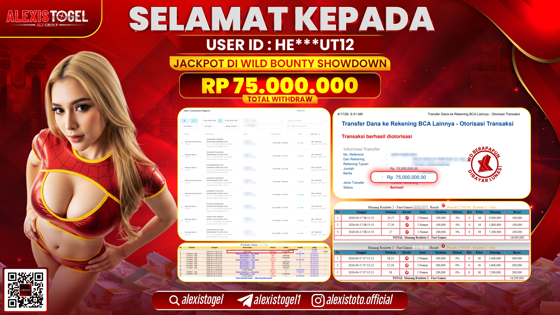 ALEXISTOGEL JACKPOT DI SLOT GAME WILD BOUNTY SHOWDOWN RP.75.000.000,- LUNAS